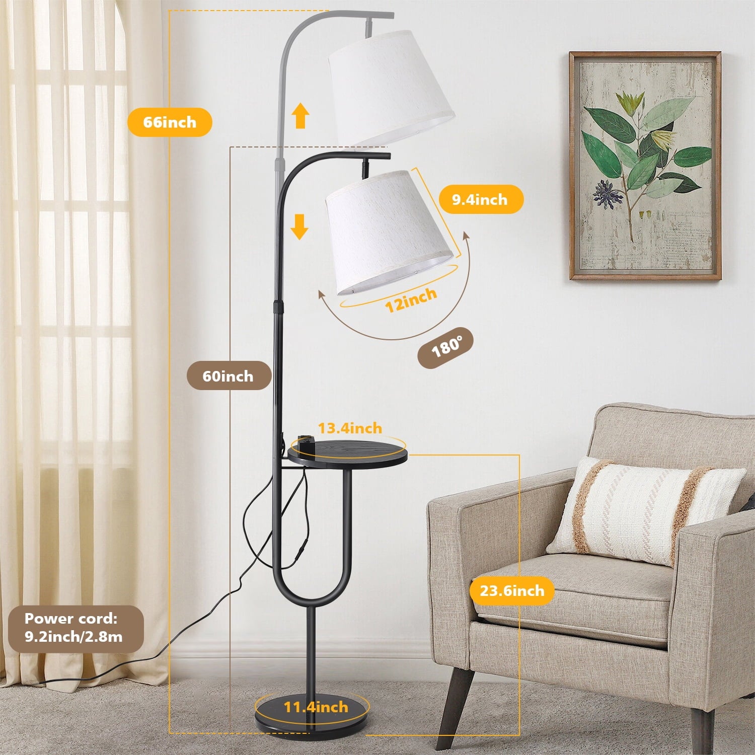 Cozylumi™ JOPESO Floor Lamp with Table,End Table Lamp with Charging Station USB &