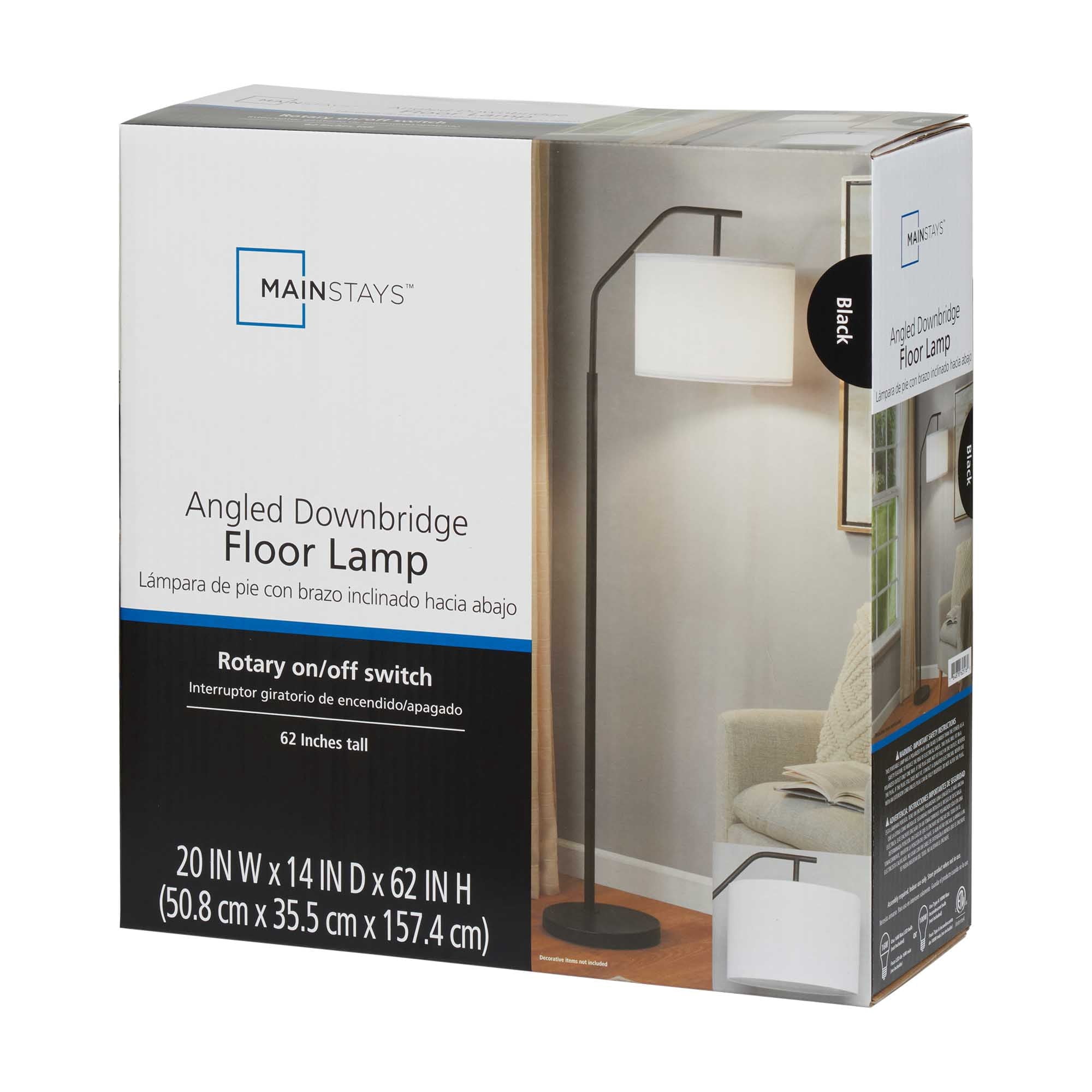 Cozylumi™ 62 in Black Metal Angled Downbridge Floor Lamp with White Linen Shade