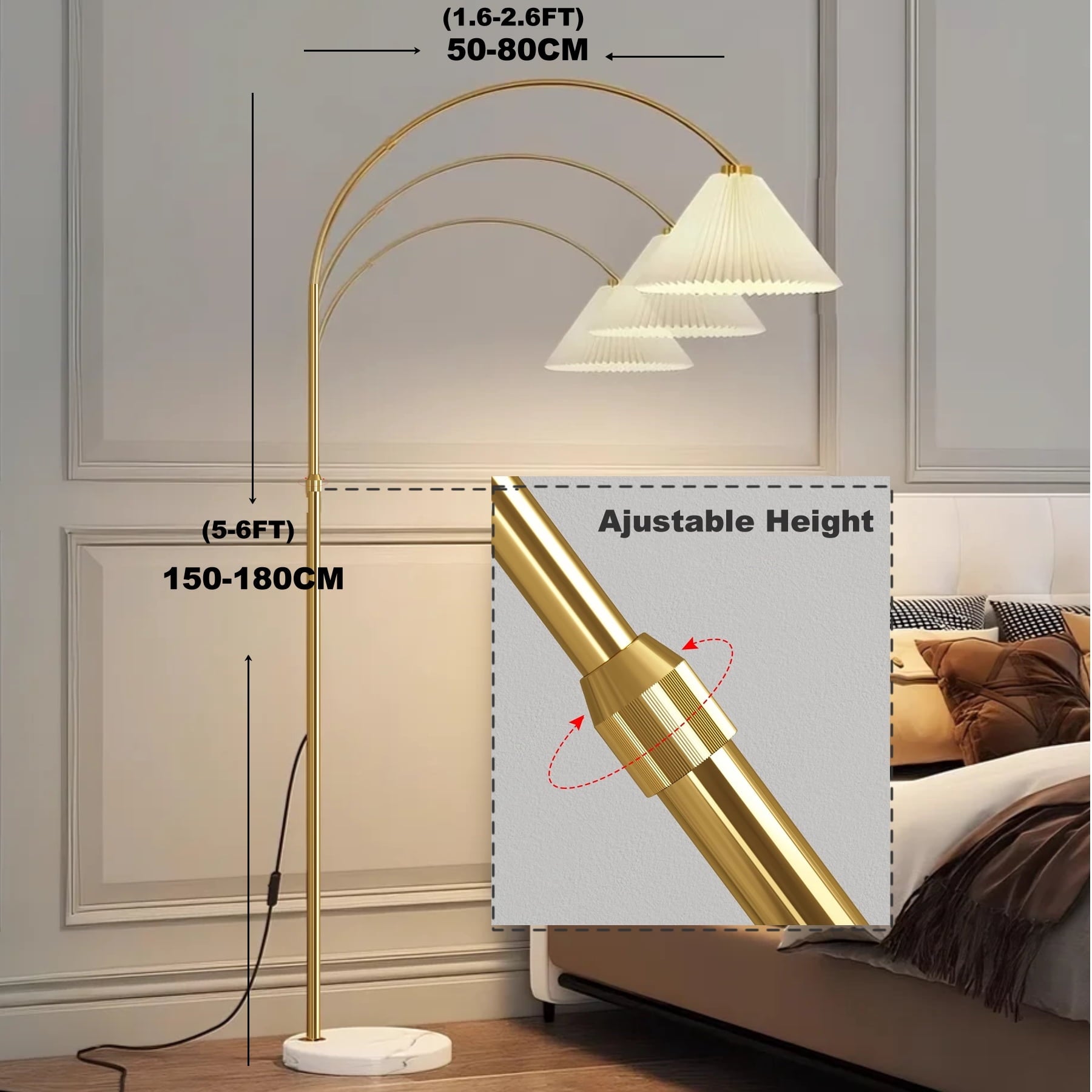 Cozylumi™ Arc Floor Lamp, 69" Height Standing Lamp, Metal Tall Lamp with Weighted Base