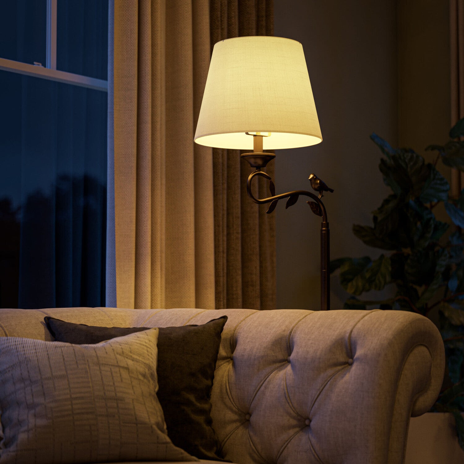 Cozylumi™ Birdsong 60'' Dimmable Floor Lamp with Oatmeal Fabric Empire Shade