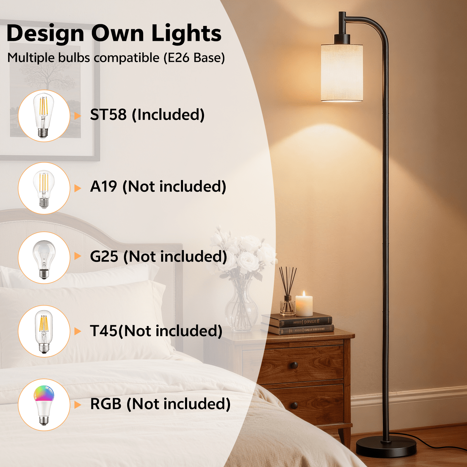 Cozylumi™ Floor Lamps for Living Room,3-Way Dimmable Standing Lamps with White