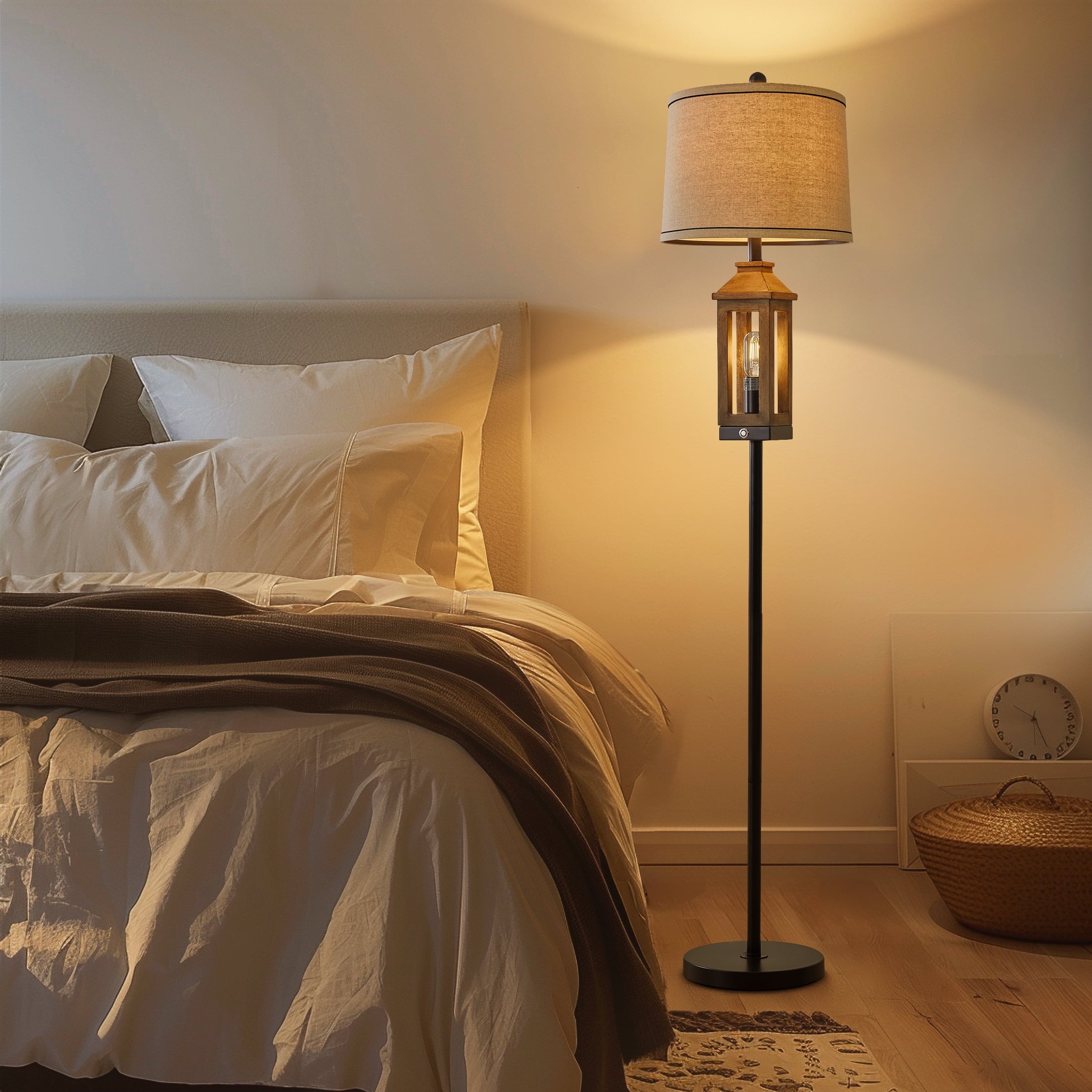 Cozylumi™ 63" 3 Way Dimmable Farmhouse Floor Lamp with 2 Light Sources ,Brown Metal