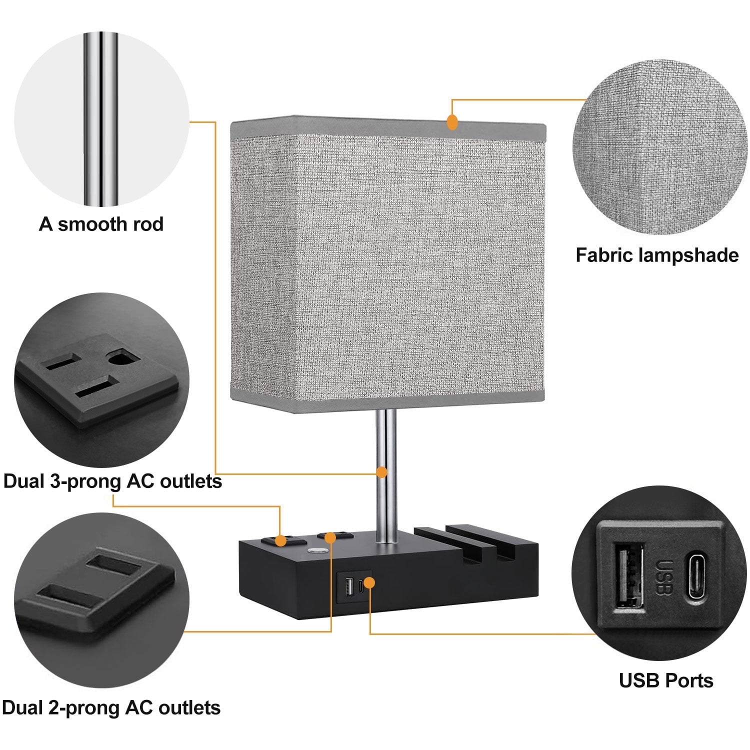 Cozylumi™ GVDV HOME Table Lamp for Bedroom with Fast USB A&C Charging Ports, Bedside