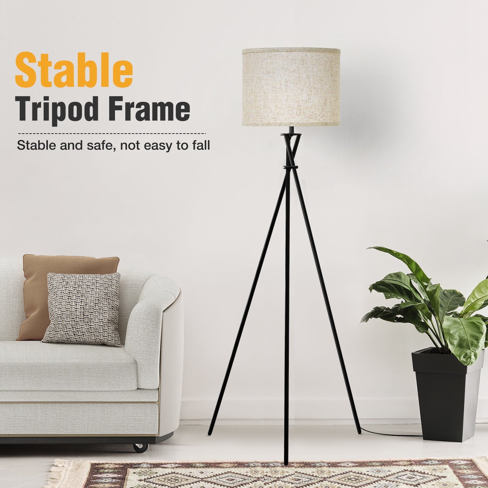 Cozylumi™ Black Tripod Floor Lamp, Mid Century Standing Lamp for Living Room,61" Tall