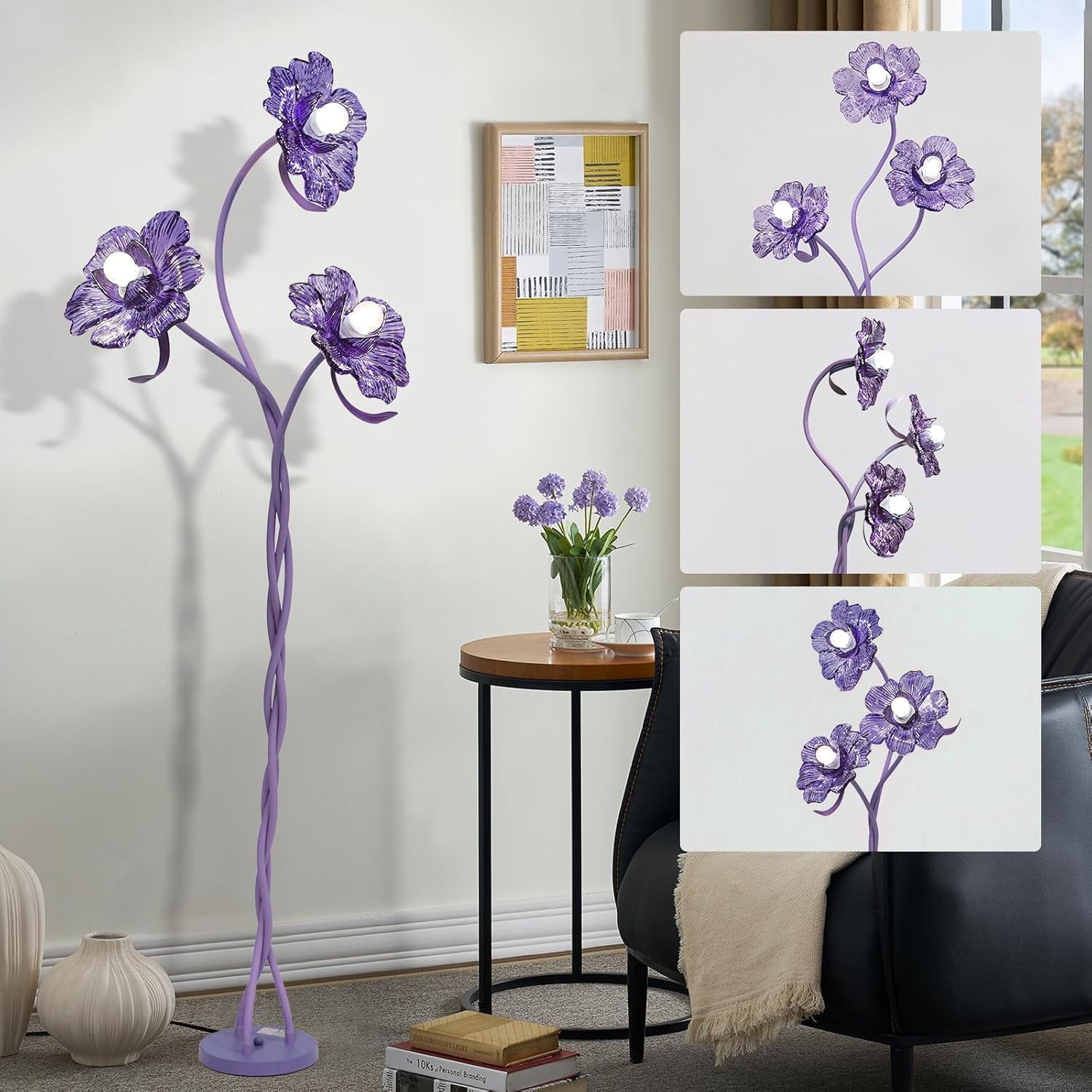 Cozylumi™ Vintage Flower Floor Lamp for Girls' Bedroom, Cute 3 Heads Floor Reading