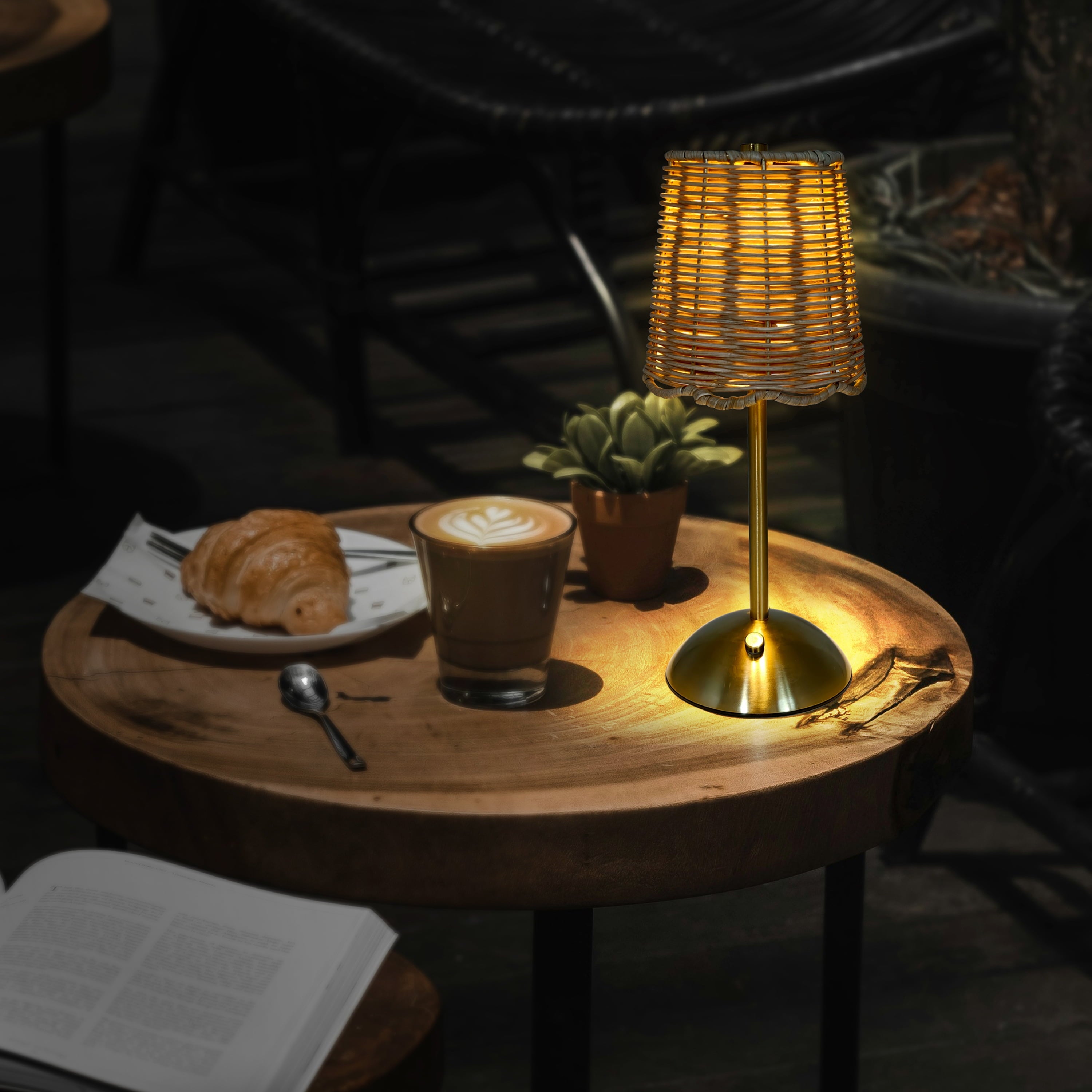Cozylumi™ Cordless Indoor Rattan and Gold Colored Table Lamp with Touch Switch/Dimmer