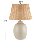 Cozylumi™ Cream Reactive Ceramic Table Lamp with Natural Rattan Shade, 18 in