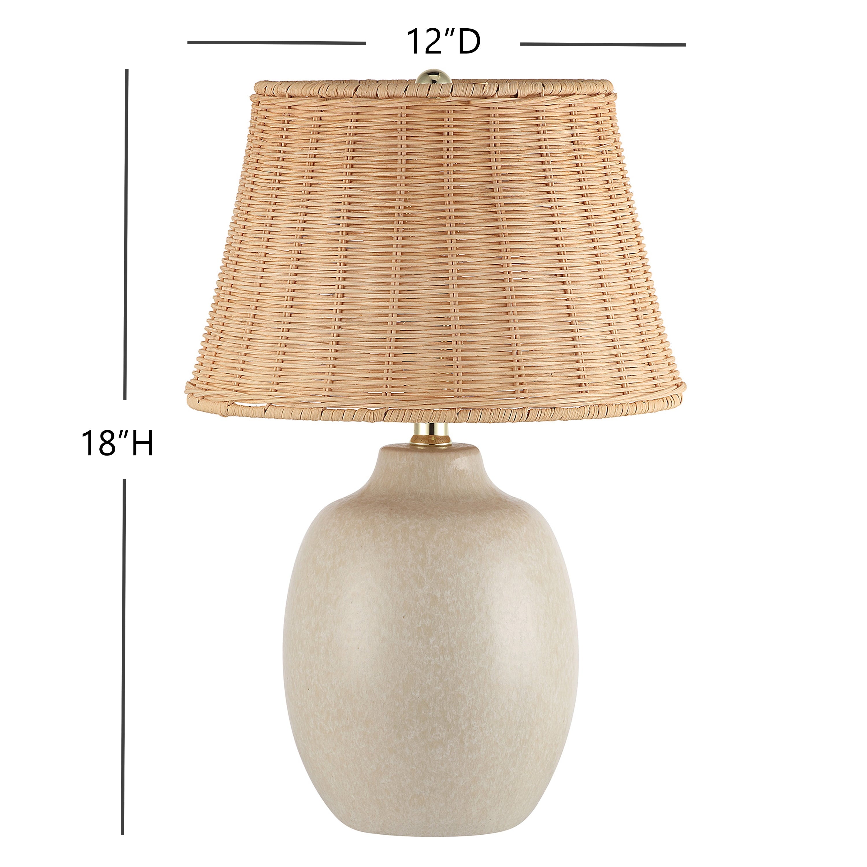 Cozylumi™ Cream Reactive Ceramic Table Lamp with Natural Rattan Shade, 18 in
