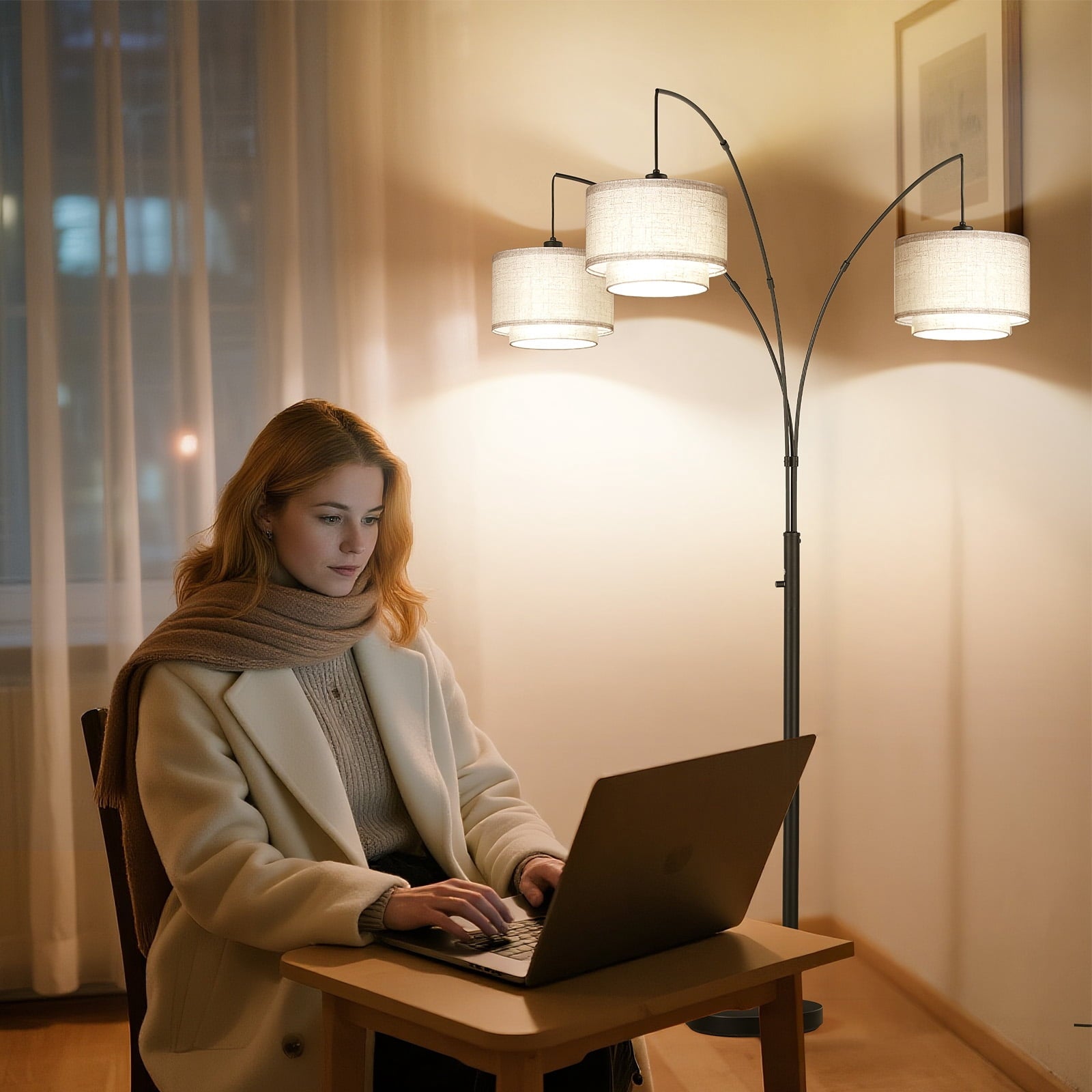 Cozylumi™ 3 Lights Tree Floor Lamp, 81.5" Tall Standing Lamp with Hanging Dual Drum