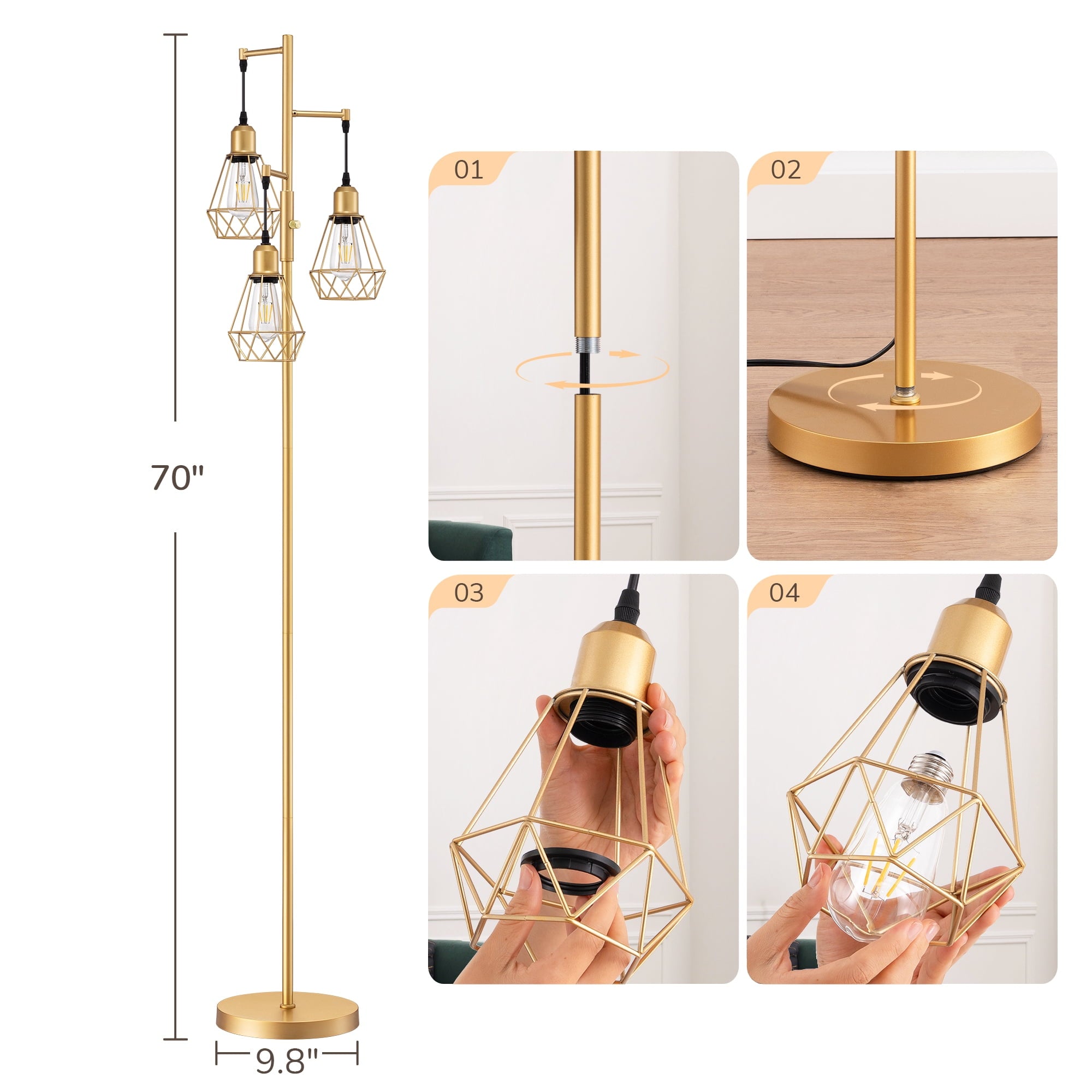 Cozylumi™ 70IN Farmhouse Industrial Floor Lamps for Living Room, Dimmable, Metal