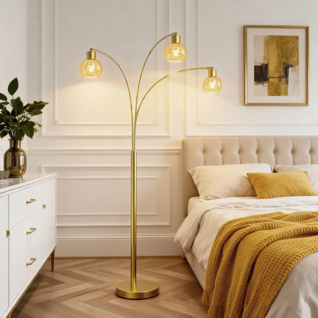 Cozylumi™ 72.8in 3-Light Arc Floor Lamp Brushed Gold , Modern Industrial Standing Tree