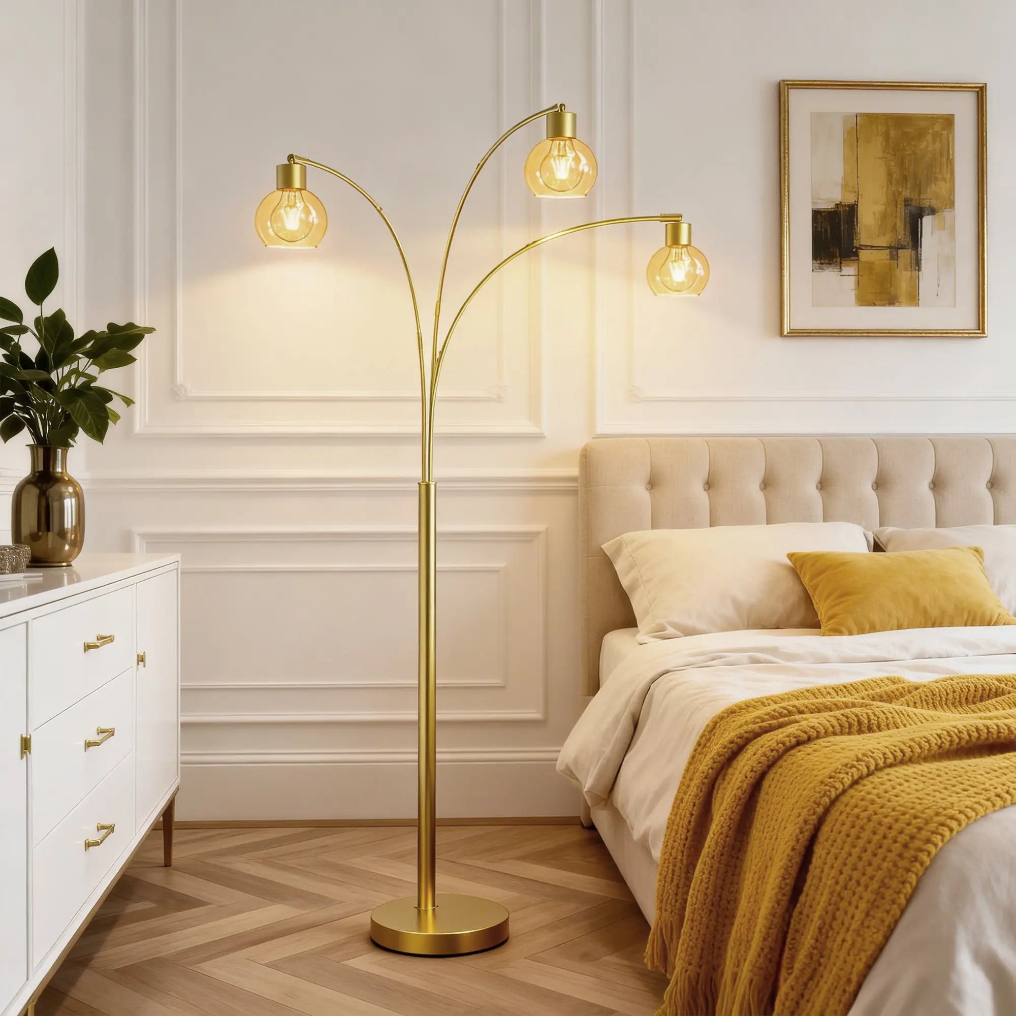 Cozylumi™ 72.8in 3-Light Arc Floor Lamp Brushed Gold , Modern Industrial Standing Tree