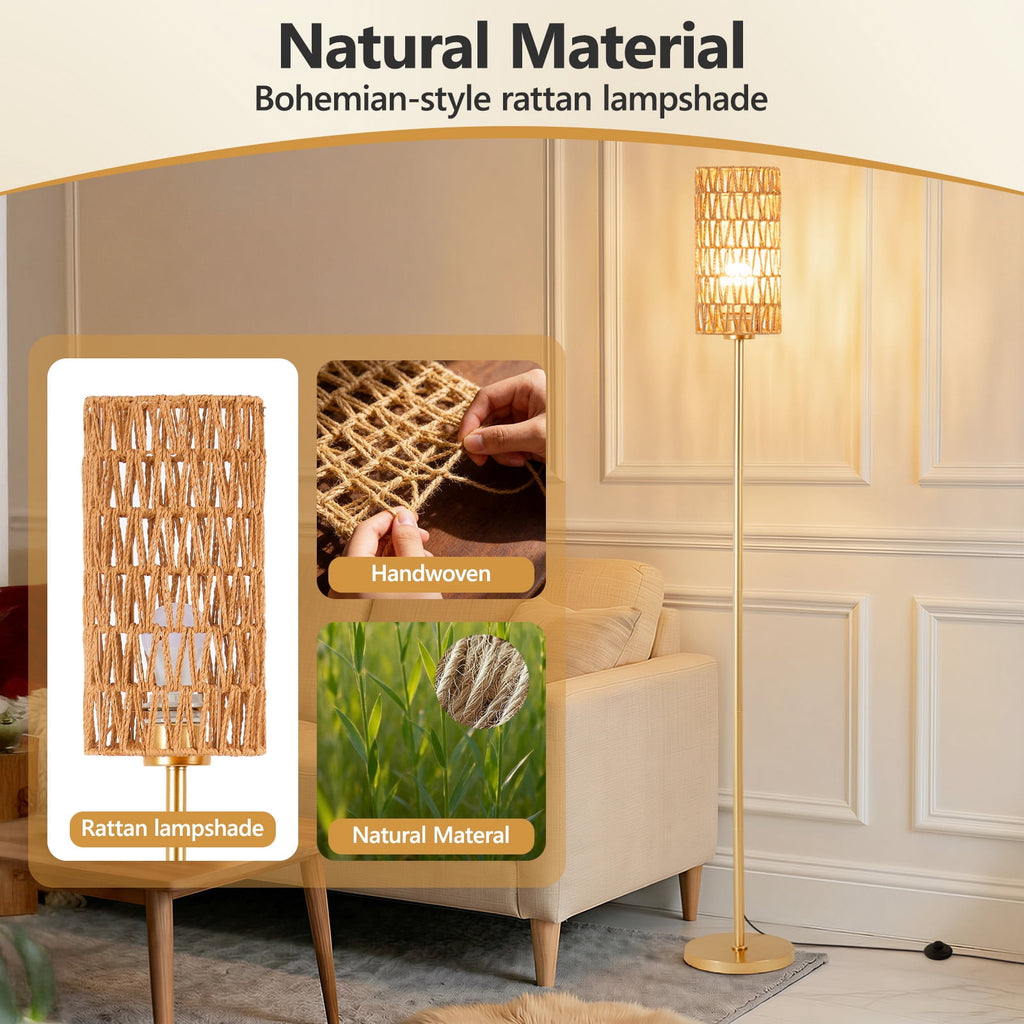 Cozylumi™ 66" Bedroom Floor Lamp 3 Color Temperatures, Gold Tall Standing Lamp with