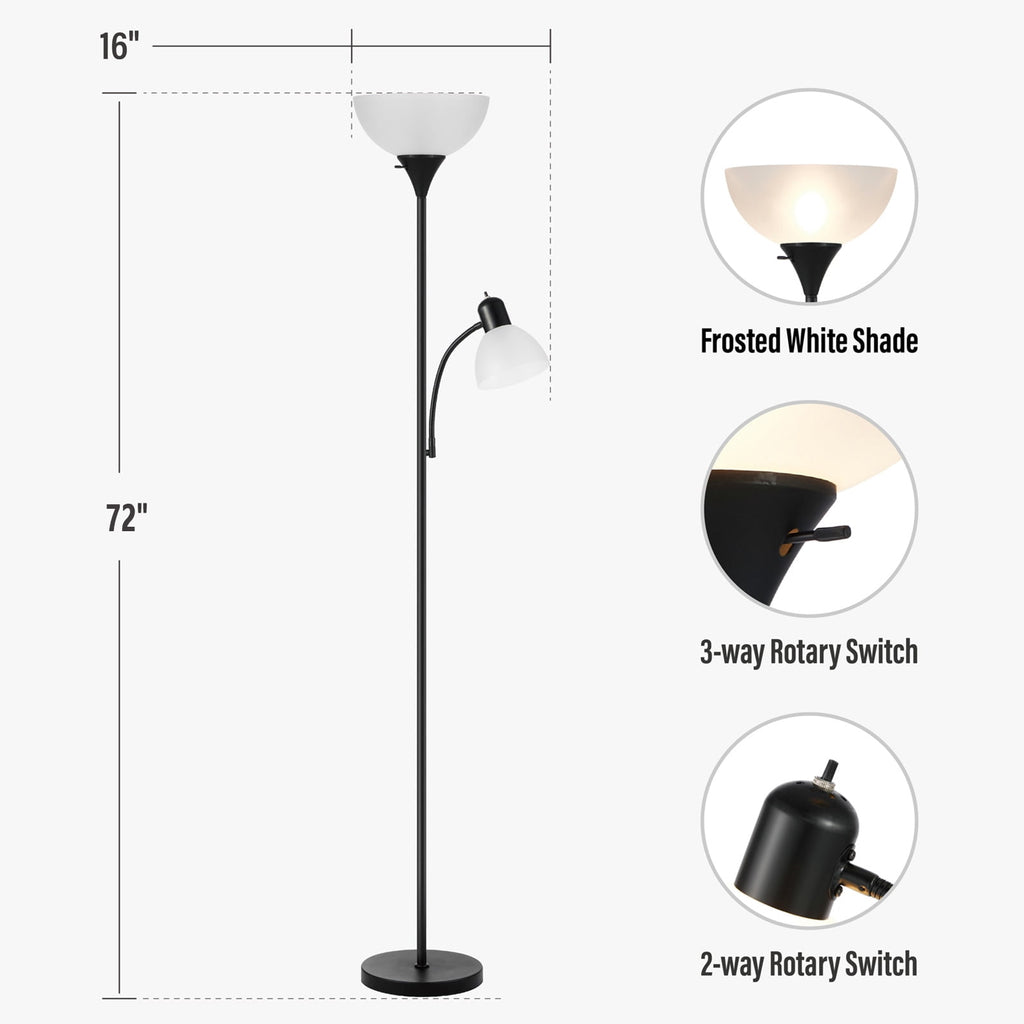 Cozylumi™ HonoDing 72-inch Black Adjustable Dual Floor Lamp with Reading Light for