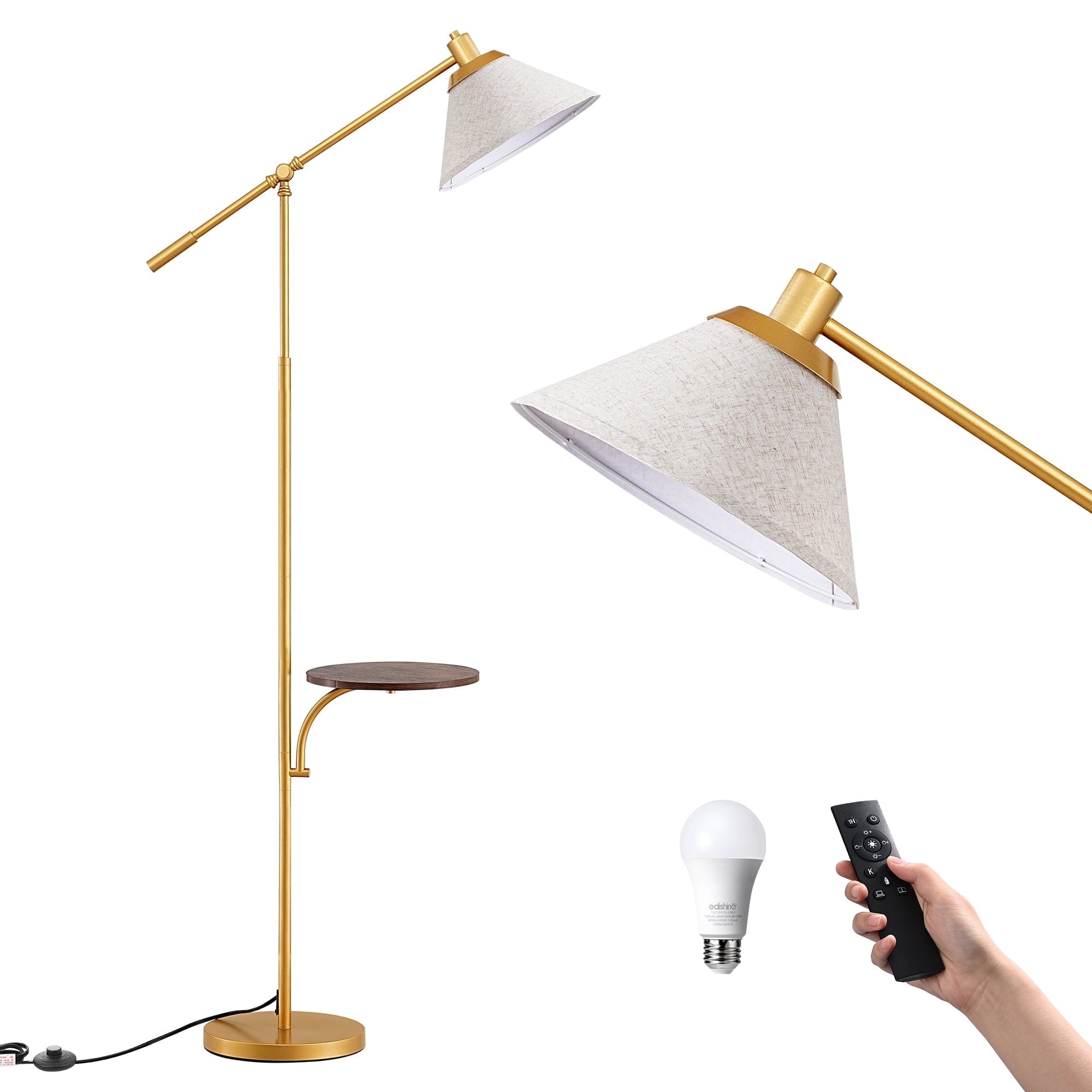 Cozylumi™ 68" Gold Floor Lamp with Table for Living Room, Height Adjustable, 5 Color