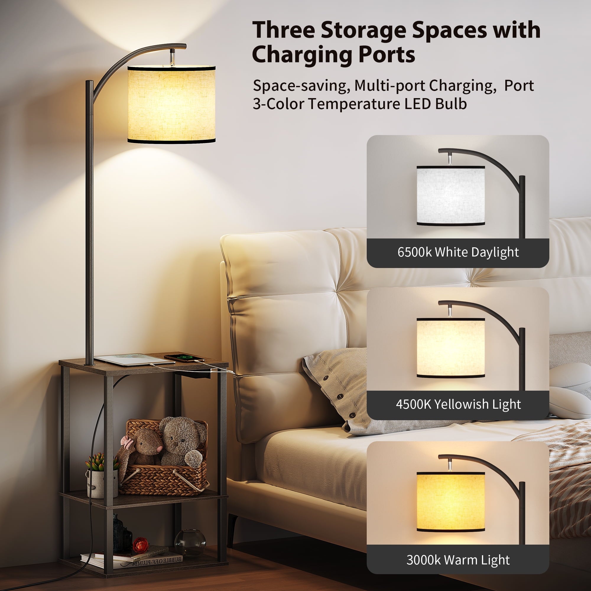 Cozylumi™ Floor Lamp with Table Lamps for Living Room with Charging Station USB & AC