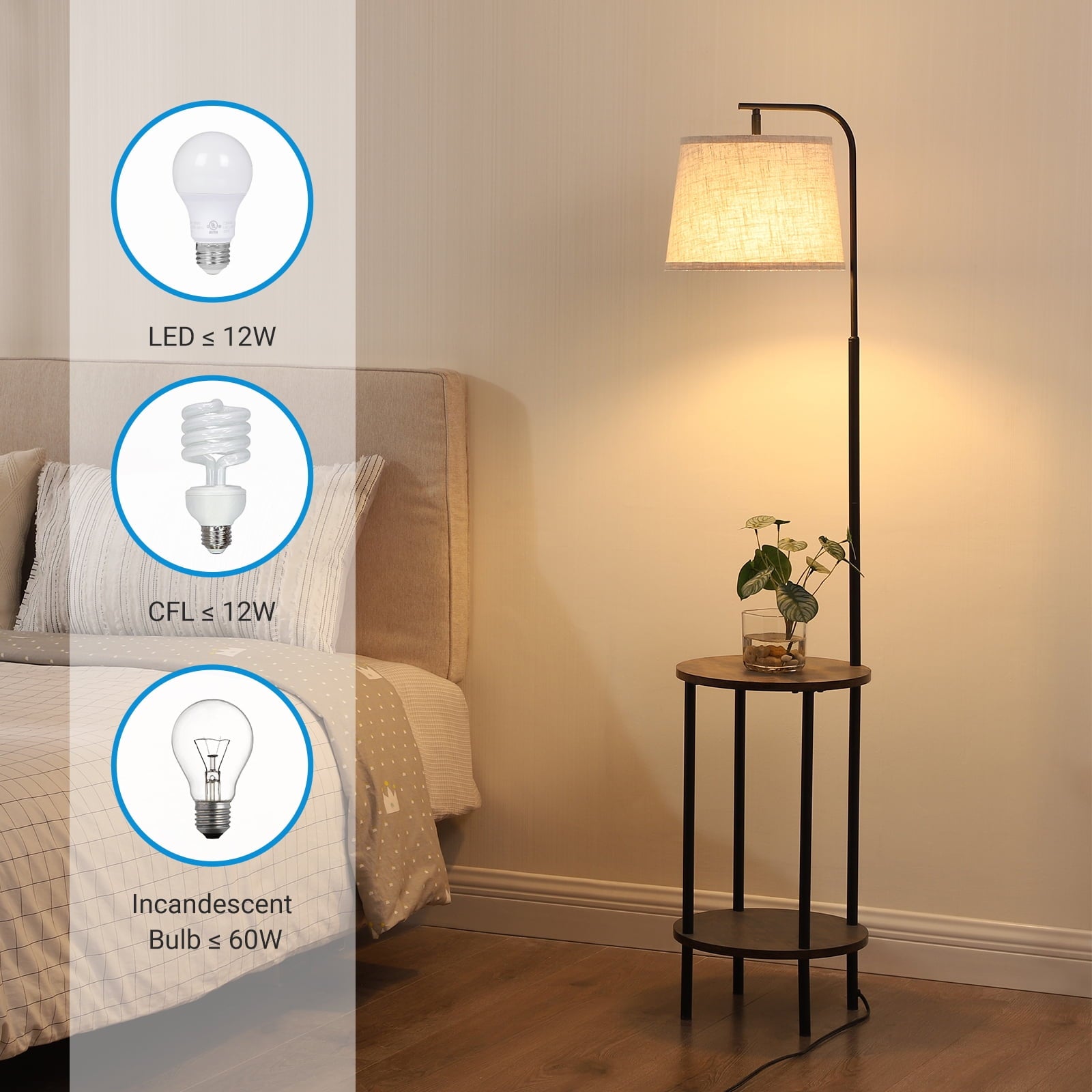Cozylumi™ DEWENWILS Floor Lamp with Table for Living Room, 62in Rustic Farmhouse Wooden