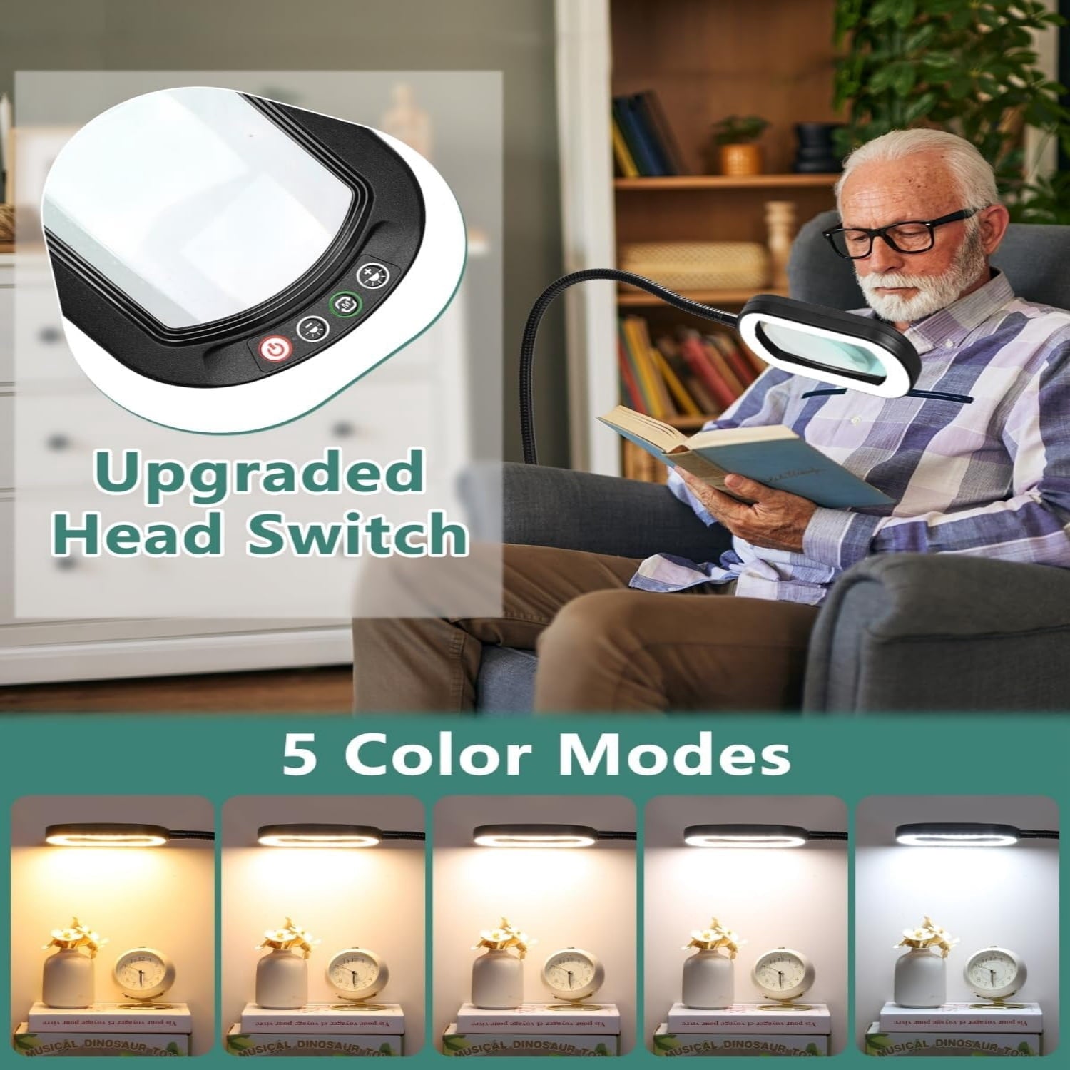 Cozylumi™ Veemagni 3-in-1 Magnifying Glass Floor Lamp with Stand, Rectangular Real