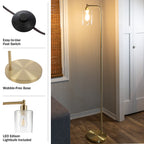 Cozylumi™ 65-inch Modern Floor Lamp with Glass Shade and LED Edison Bulb Gold