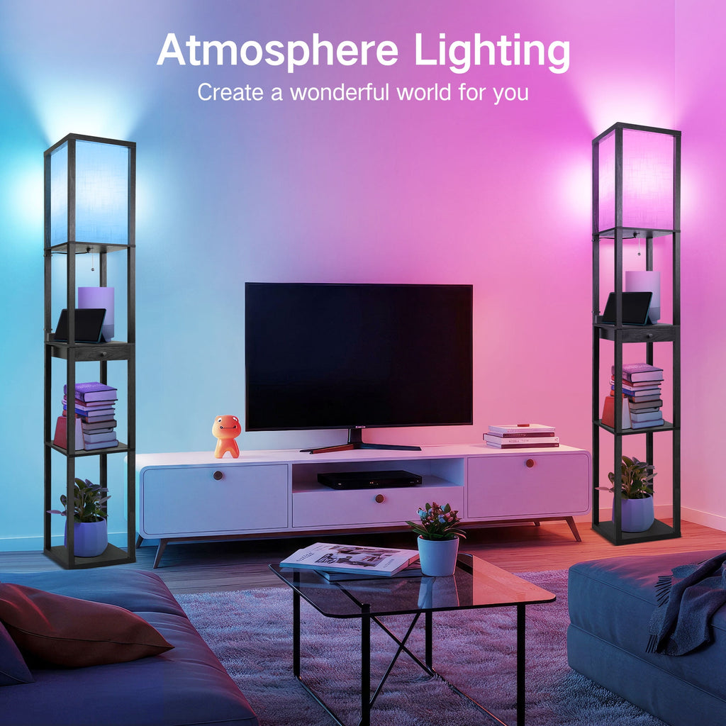 Cozylumi™ Floor Lamp with Shelves & Drawer, RGB LED Standing Lamps with 4 Color