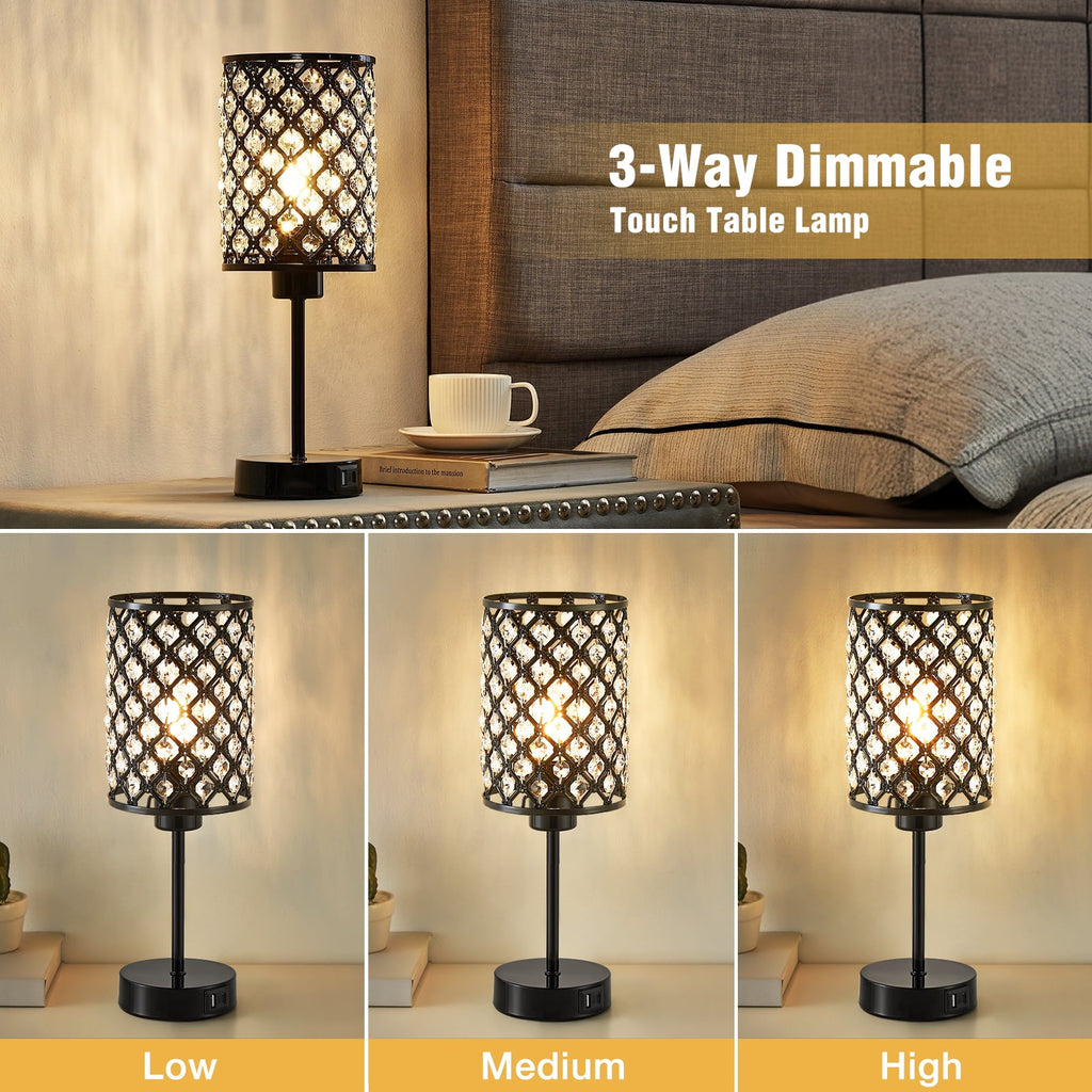 Cozylumi™ Crystal Table Lamp for Bedroom,Modern Dimmable Touch Lamp with Crystal