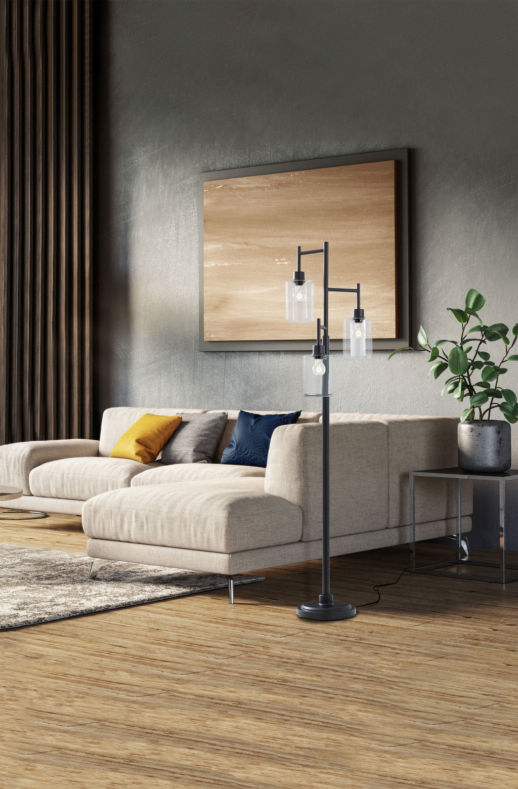 Cozylumi™ 63.5 in 3 Light Contemporary Black Floor Lamp Clear Glass