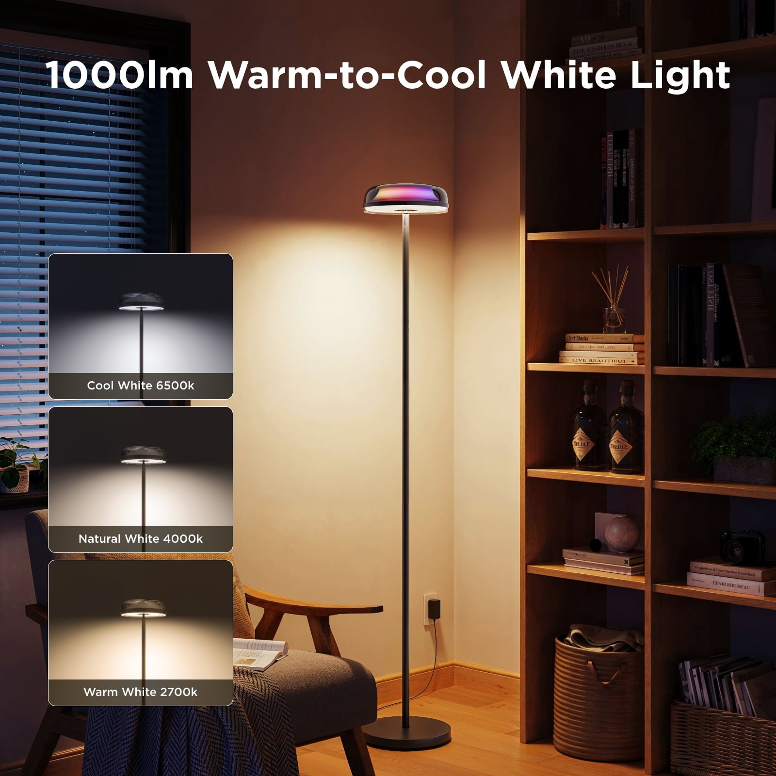 Cozylumi™ Govee Floor Lamp RGBIC Ripple Projector Modern Style - LED, Dimmable, 1000lm
