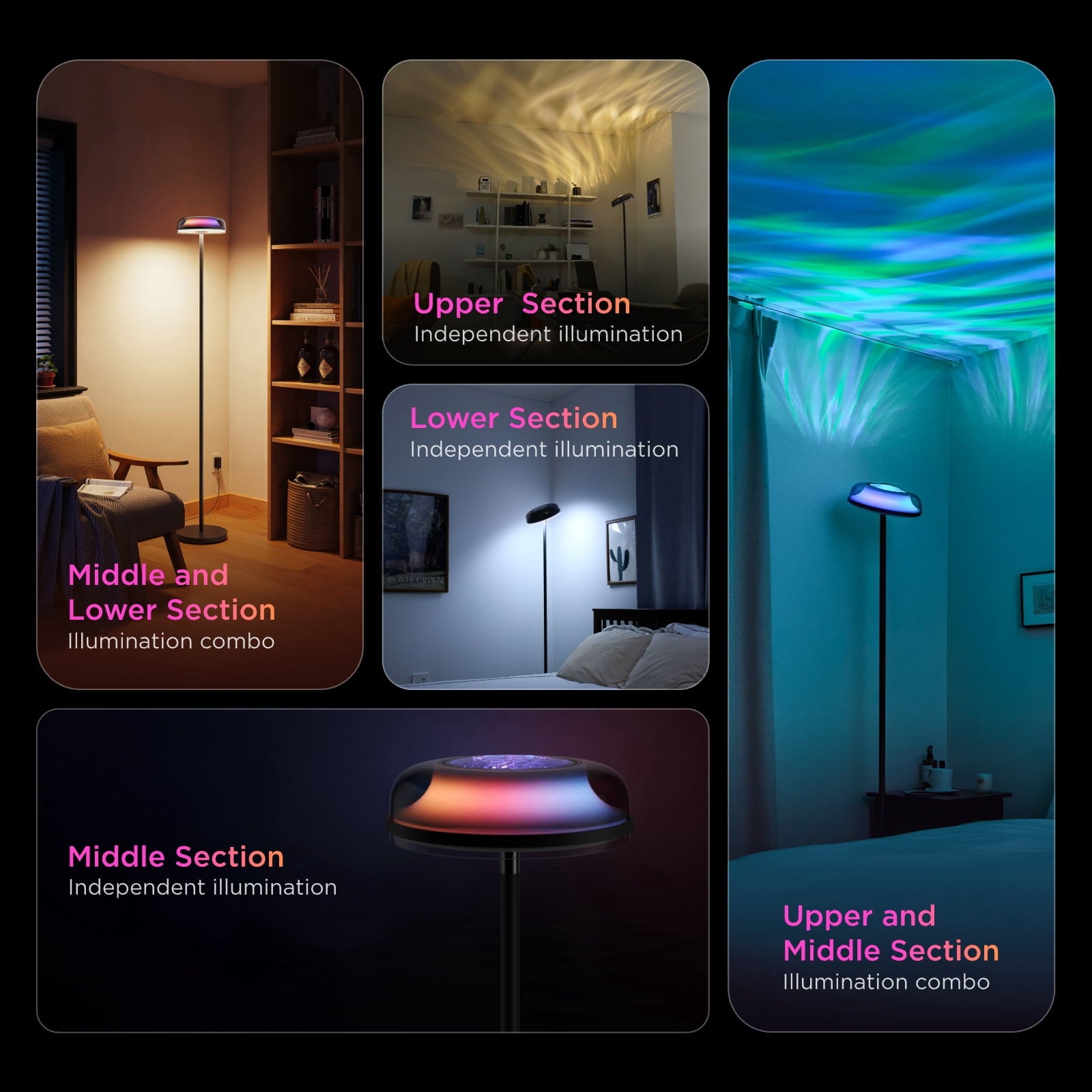 Cozylumi™ Govee Floor Lamp RGBIC Ripple Projector Modern Style - LED, Dimmable, 1000lm