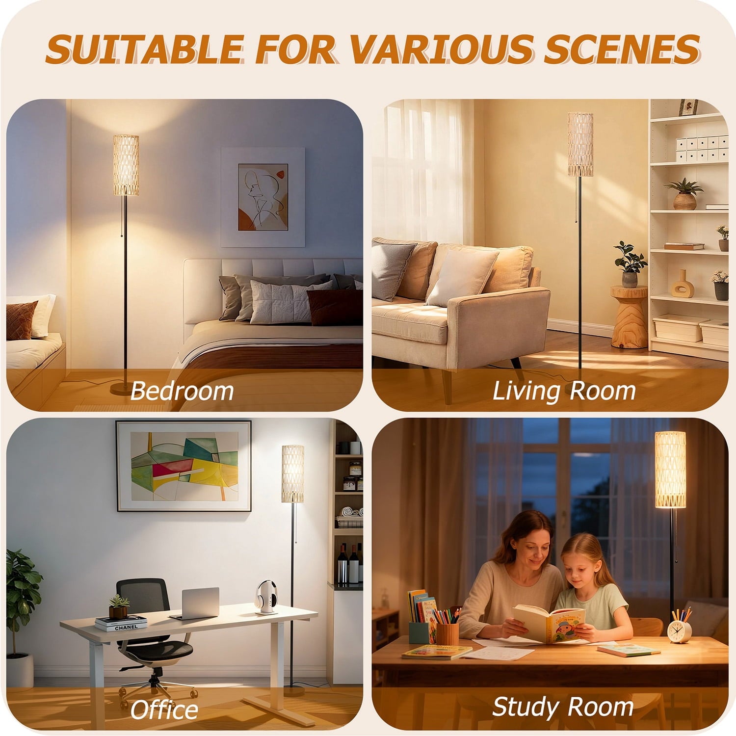 Cozylumi™ Vesteel Floor lamp for Living Room, Farmhouse Rattan Floor Lamp with 3 Color