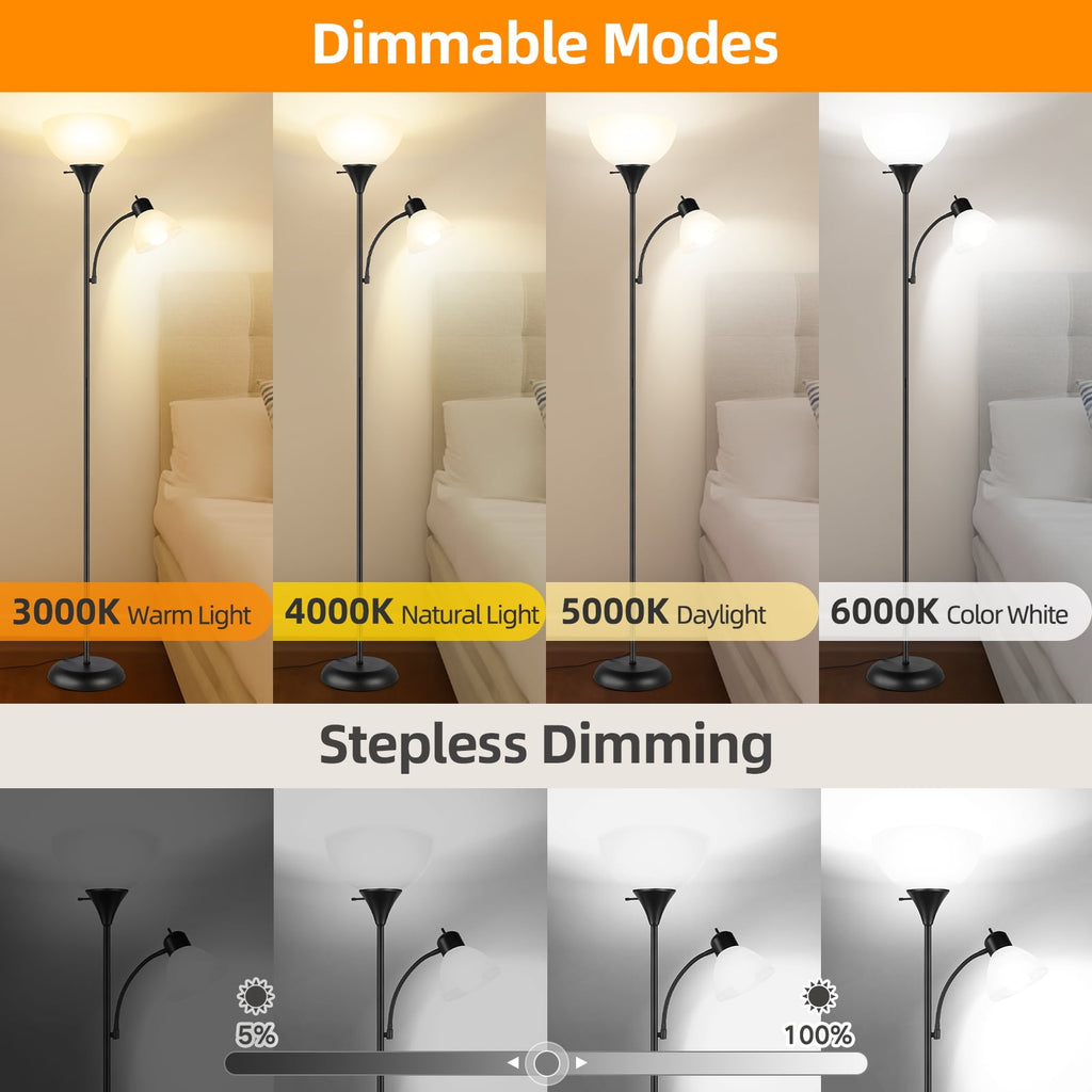 Cozylumi™ Floor Lamp with Reading Light for Living Room, LED Standing Lamp with Remote