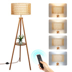 Cozylumi™ Boho Rattan Tripod Floor Lamp with Shelves, Dimmable Standing Lamp with