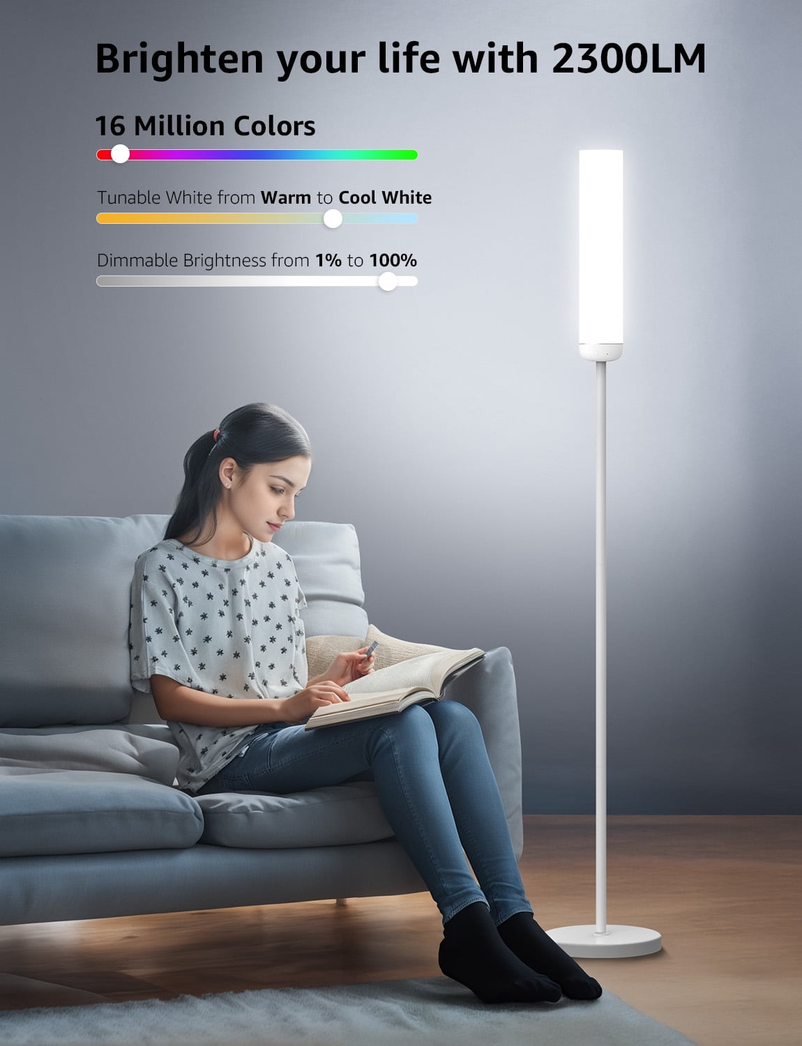Cozylumi™ Lepro O1 AI Smart LED Corner Floor Lamp with AI Voice Control, RGB + Tunable