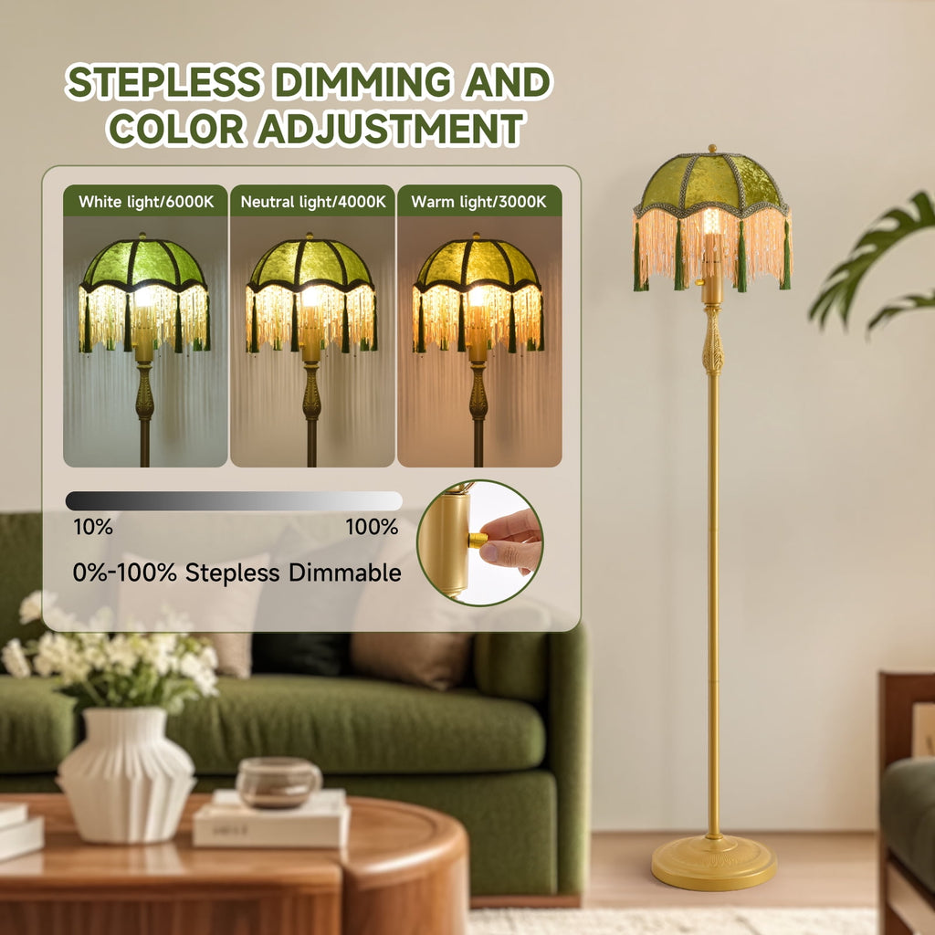 Cozylumi™ Retro tassel floor lamp with adjustable light simple upright metal base LED