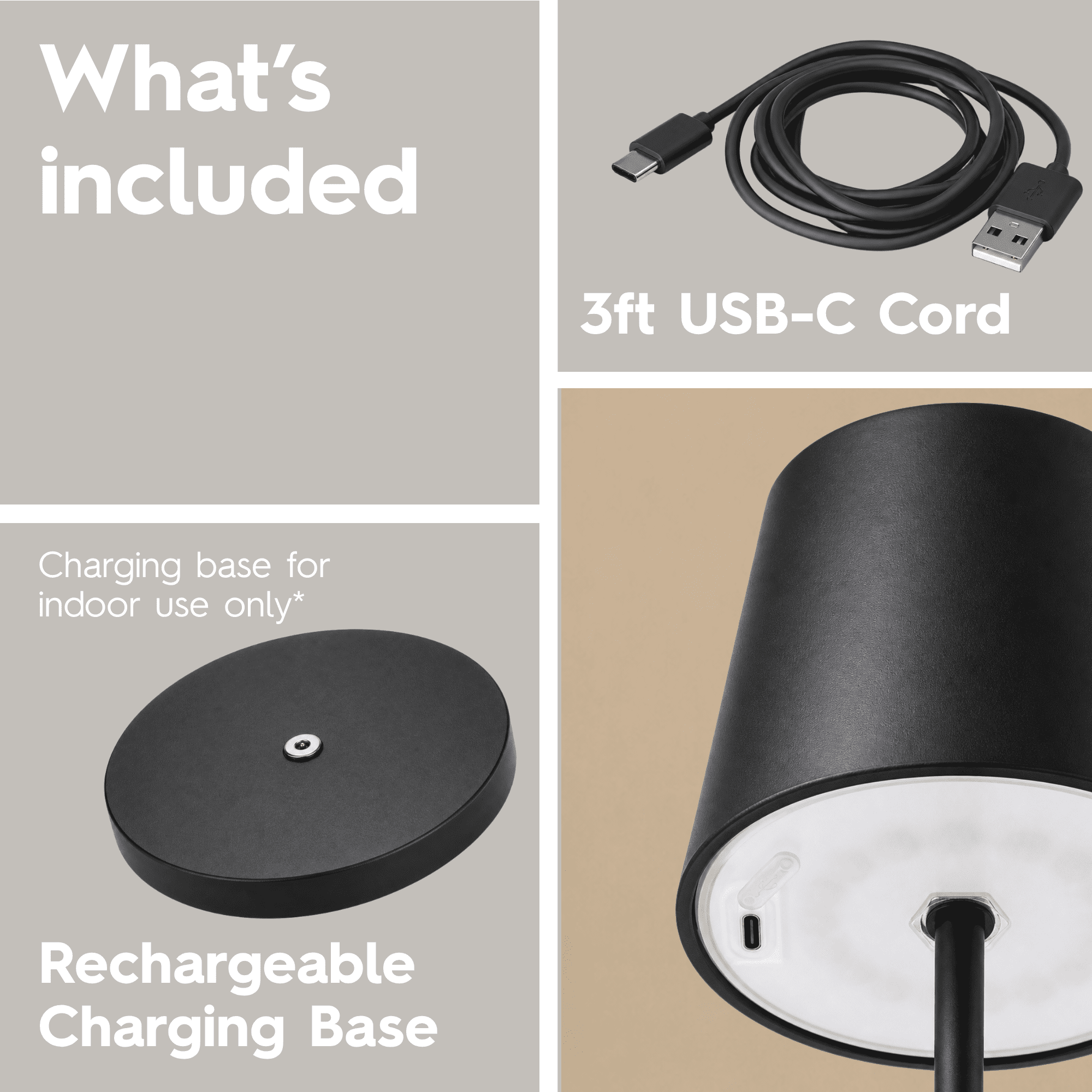 Cozylumi™ 14 Inch Rechargeable Color-Changing Table Lamp, Black, Indoor/Outdoor