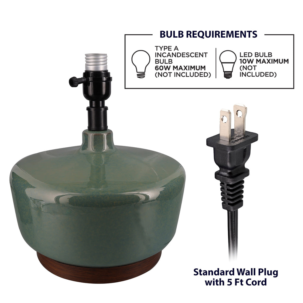 Cozylumi™ 17 in Mid-Century Green Ceramic Table Lamp with Wood Base