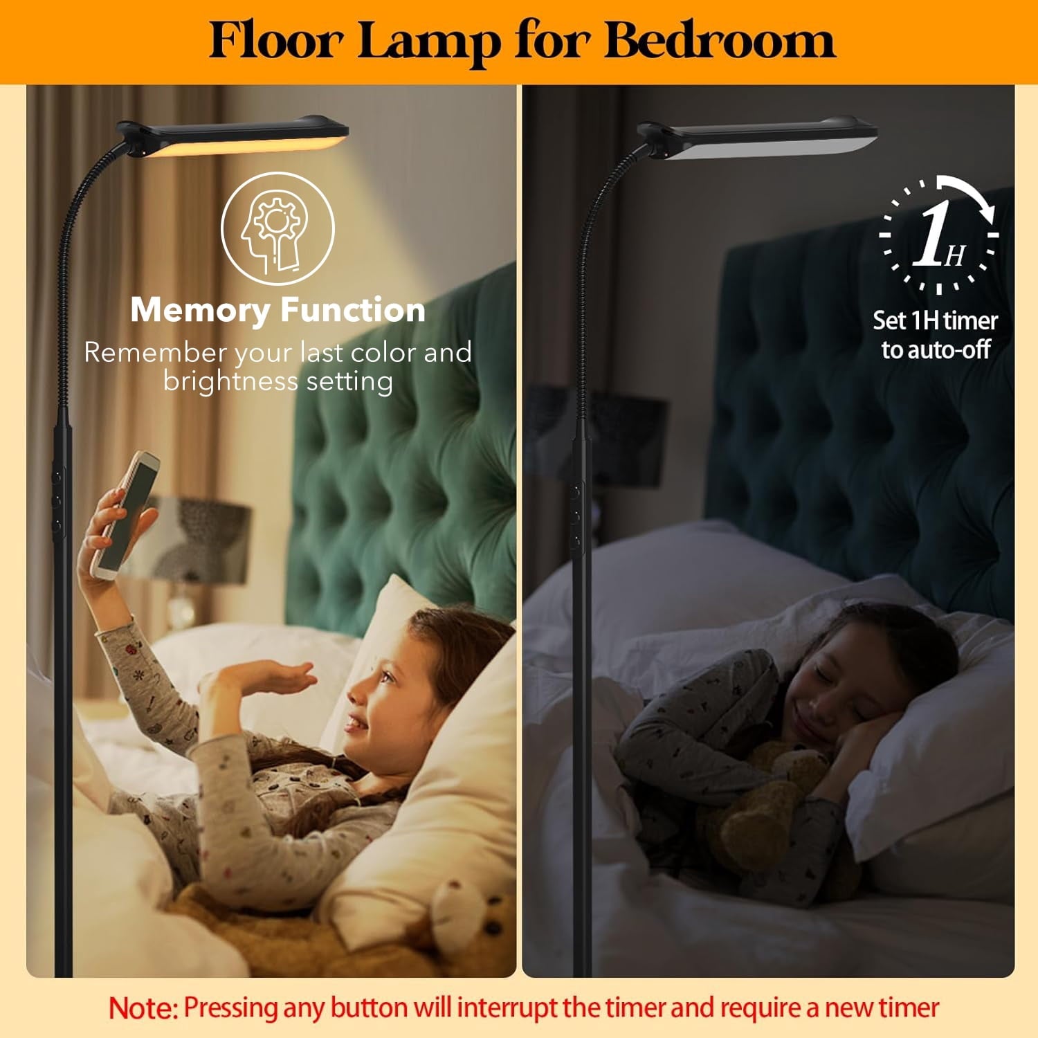 Cozylumi™ BN-LINK Floor Lamp with Timer, Standing Lamp with Remote and Touch Control