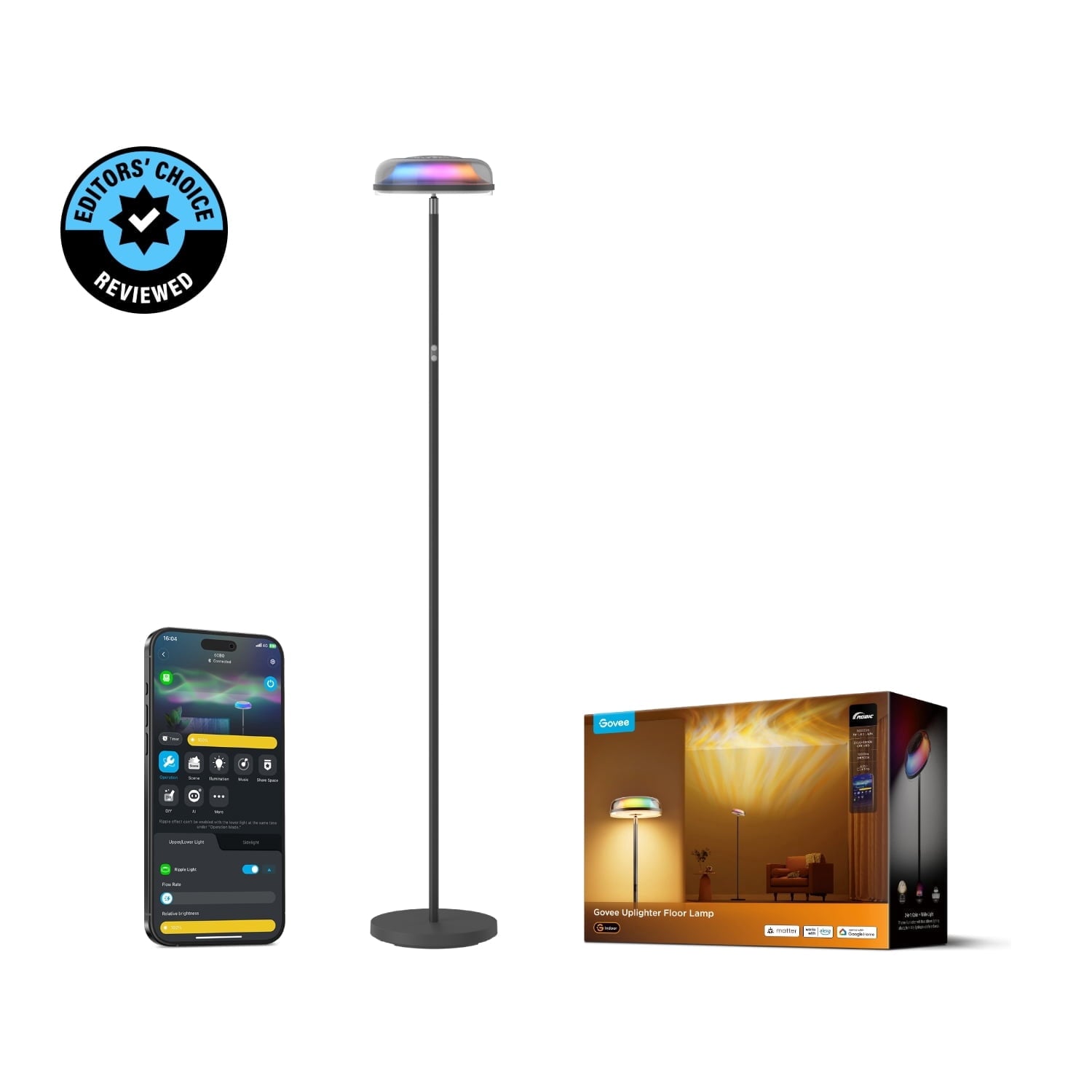 Cozylumi™ Govee Floor Lamp RGBIC Ripple Projector Modern Style - LED, Dimmable, 1000lm