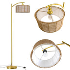 Cozylumi™ 62.5" Boho Arc Floor lamp with Brown Rattan Shade,Farmhouse Gold Standing