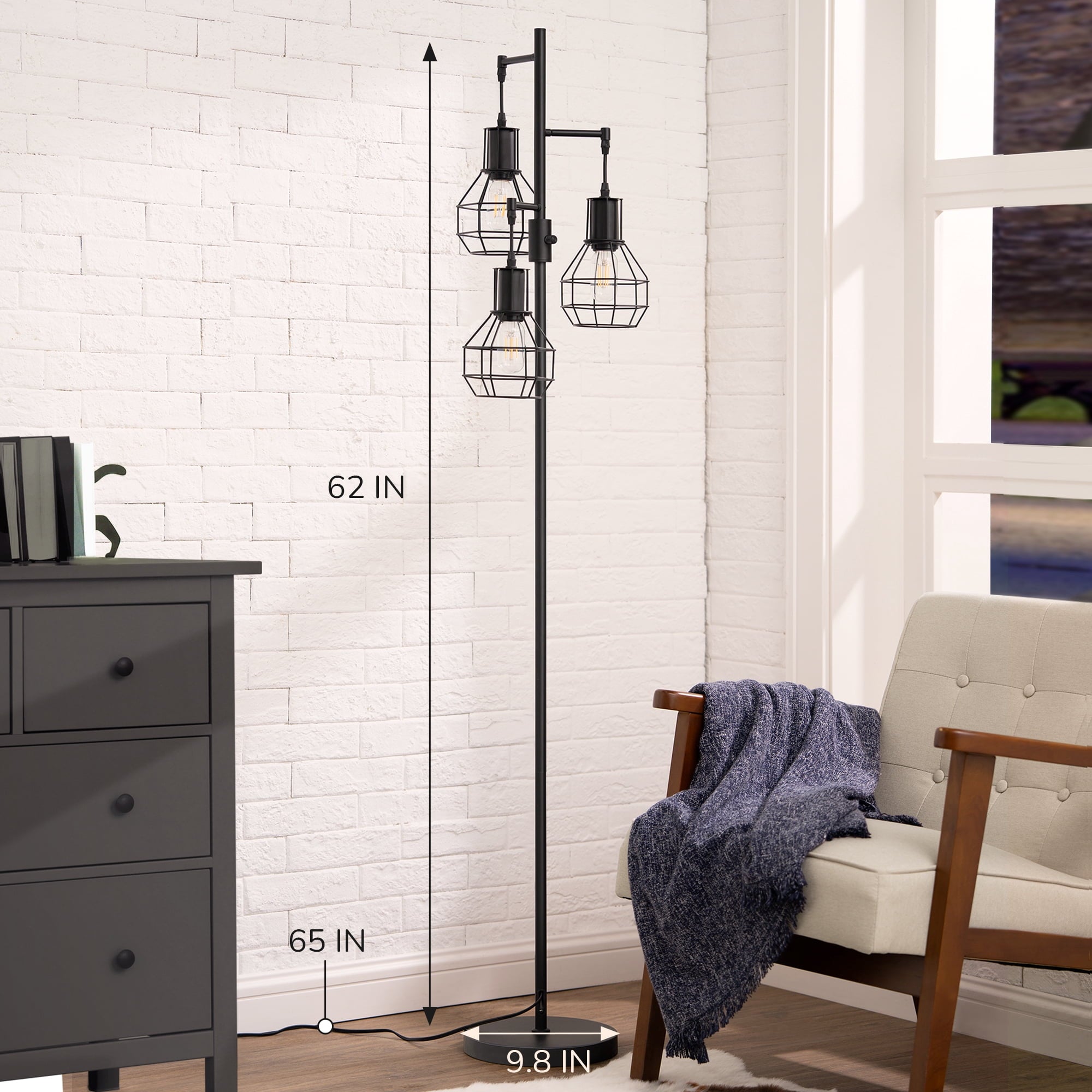 Cozylumi™ 62in Industrial Black Floor Lamps for Living Room, Dimmable, Metal Standing