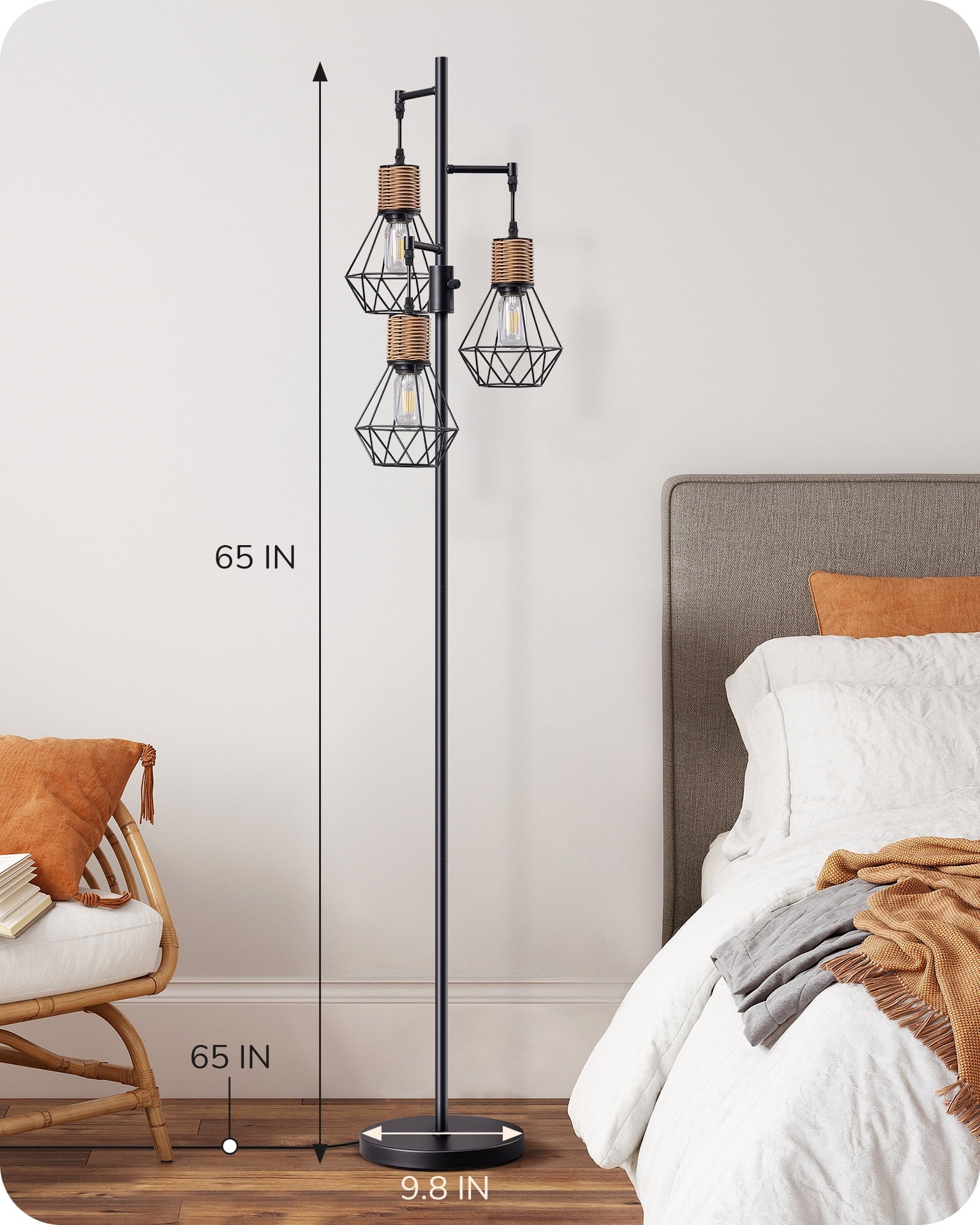 Cozylumi™ Industrial Rattan Floor Lamps for Living Room Clearance, Dimmable, Metal