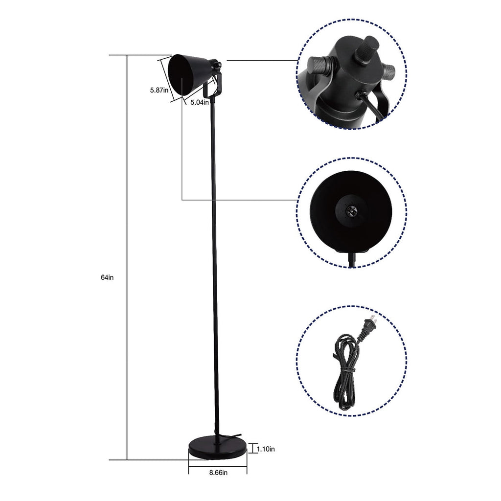 Cozylumi™ 64-Inch Modern Floor Lamp with Adjustable Shade and Black Finish for Living