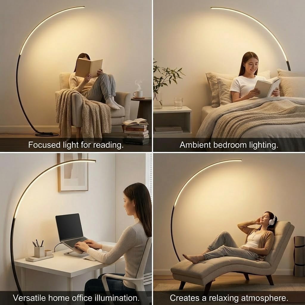 Cozylumi™ 69 Inch Arched Modern Standing Floor Lamp With Remote - Dimmable Black