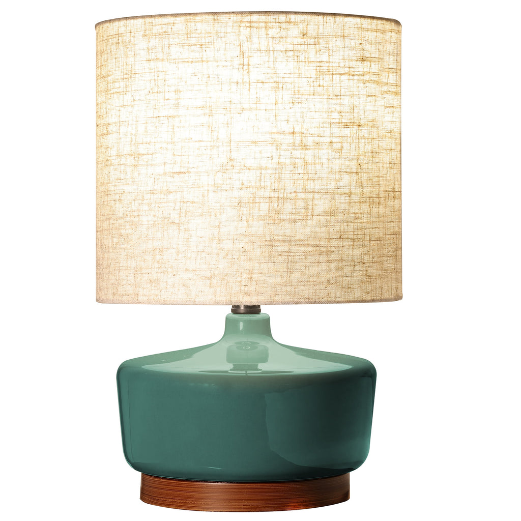 Cozylumi™ 17 in Mid-Century Green Ceramic Table Lamp with Wood Base