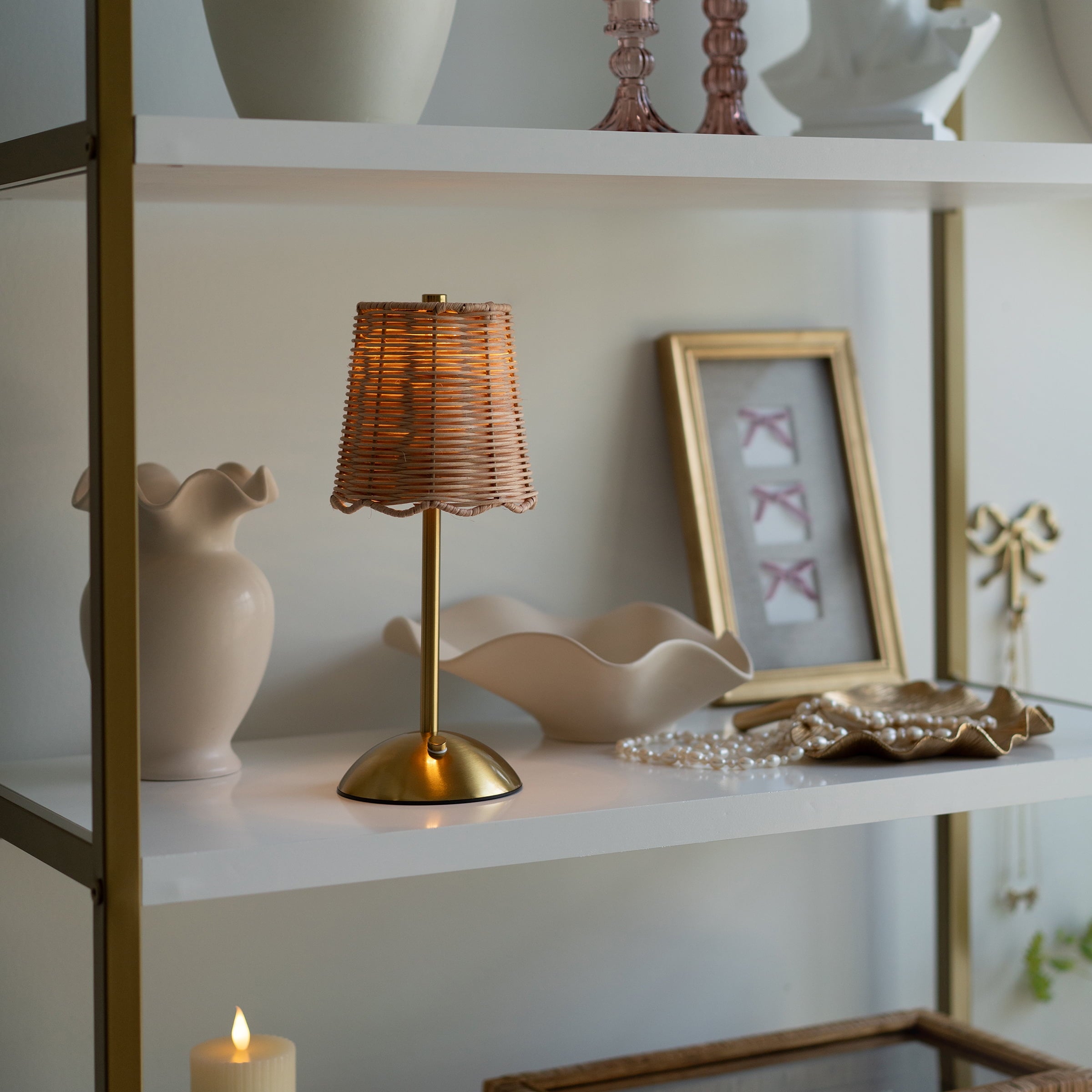 Cozylumi™ Cordless Indoor Rattan and Gold Colored Table Lamp with Touch Switch/Dimmer