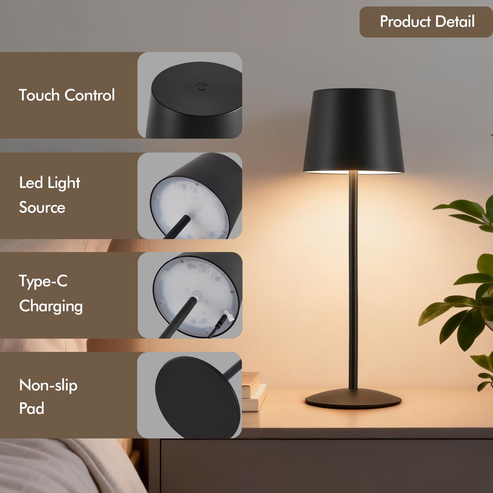 Cozylumi™ Modern Black LED Desk Lamps 2-Pack, Adjustable Height, Touch Dimmable