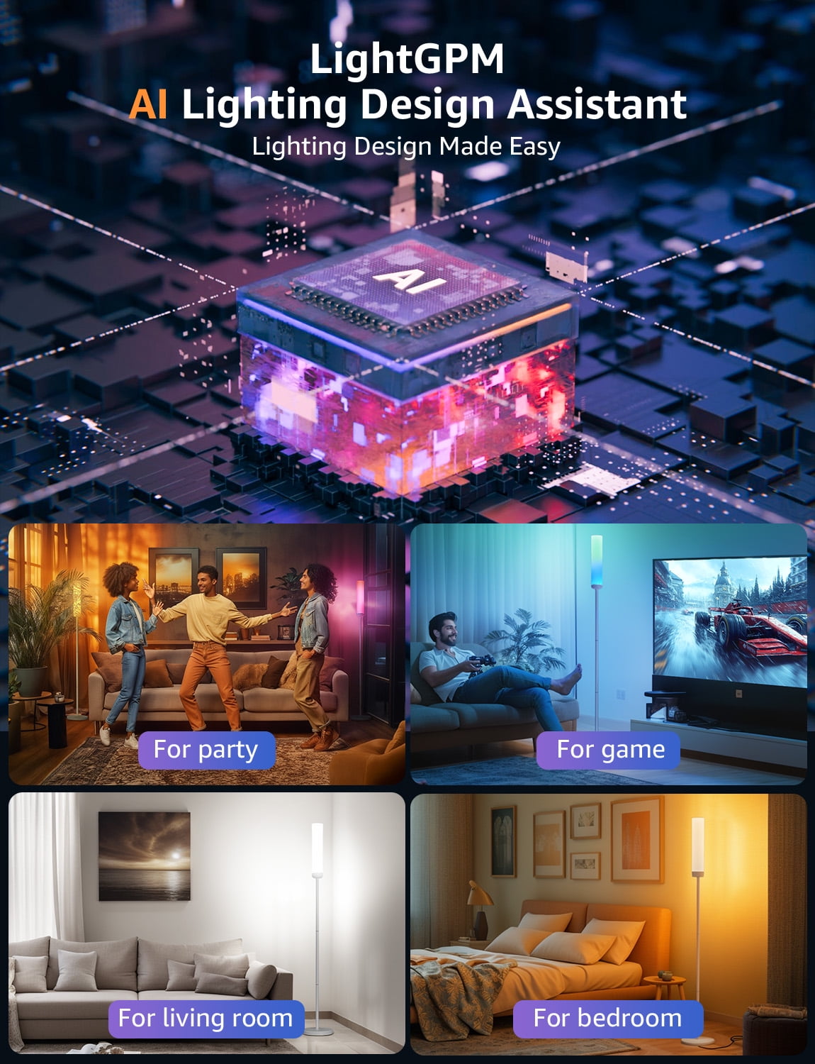 Cozylumi™ Lepro O1 AI Smart LED Corner Floor Lamp with AI Voice Control, RGB + Tunable