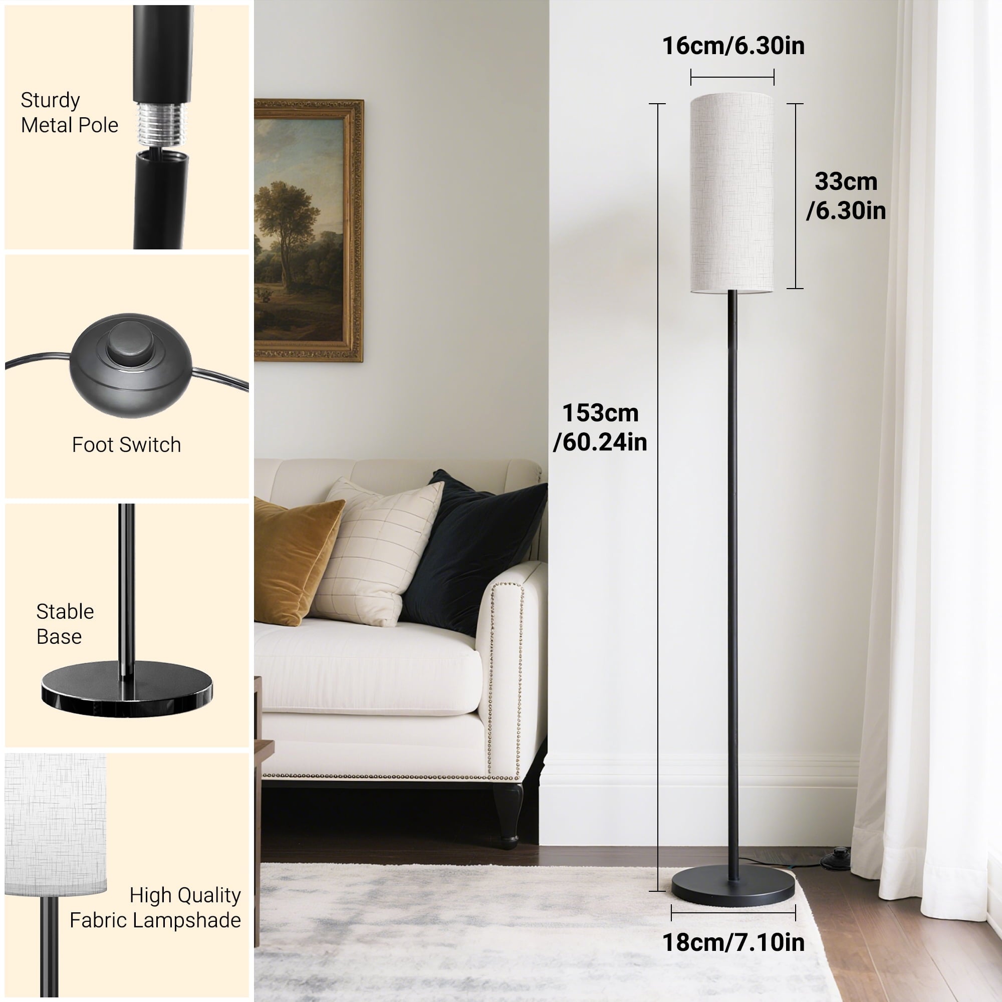 Cozylumi™ LED Floor Lamps, 3 Colors Temperature, 9W LED Bulb, Modern Standing Lamps
