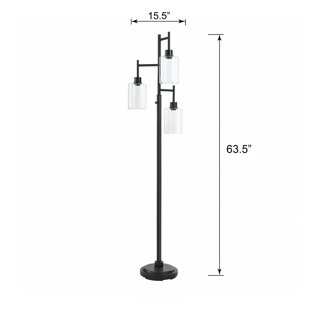 Cozylumi™ 63.5 in 3 Light Contemporary Black Floor Lamp Clear Glass