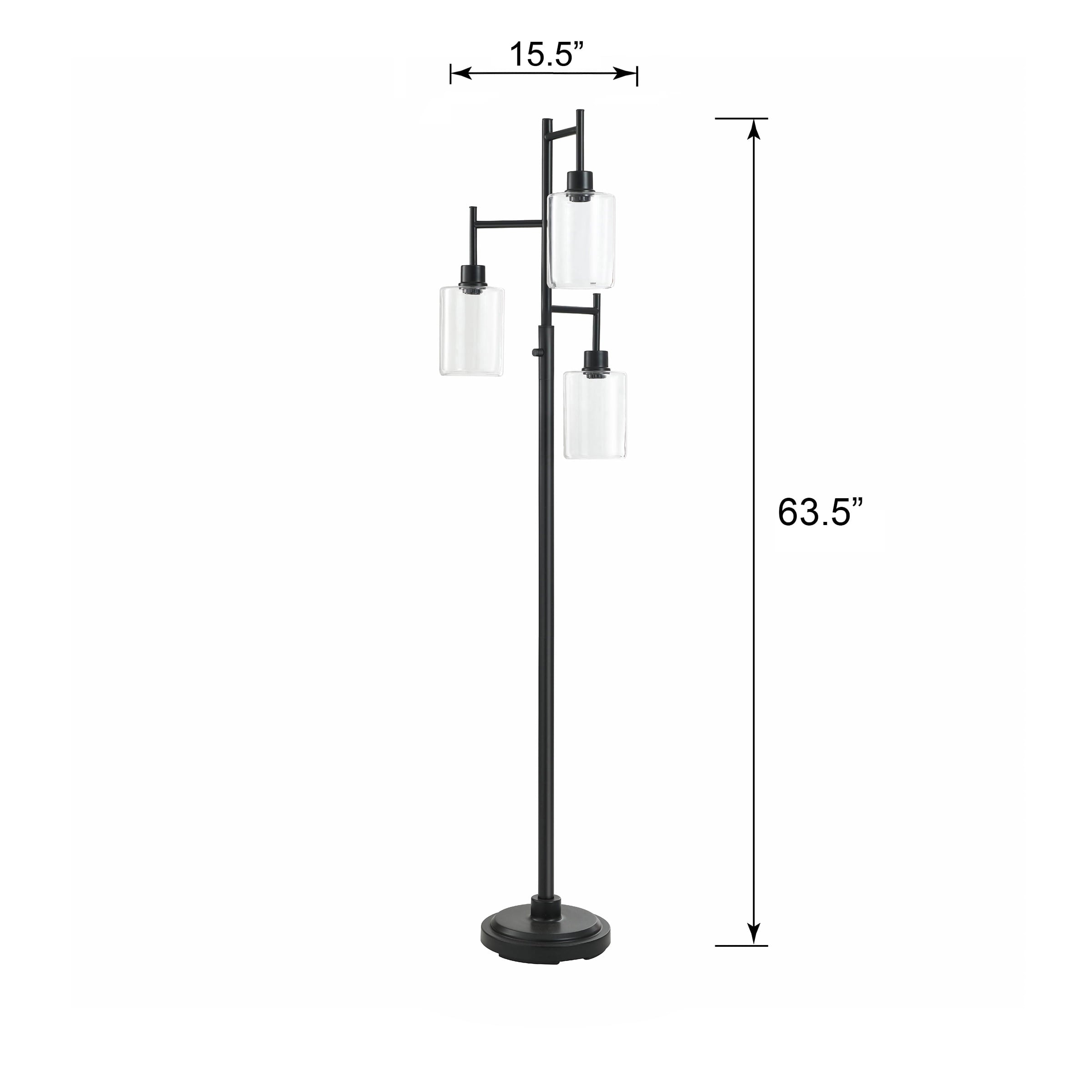 Cozylumi™ 63.5 in 3 Light Contemporary Black Floor Lamp Clear Glass