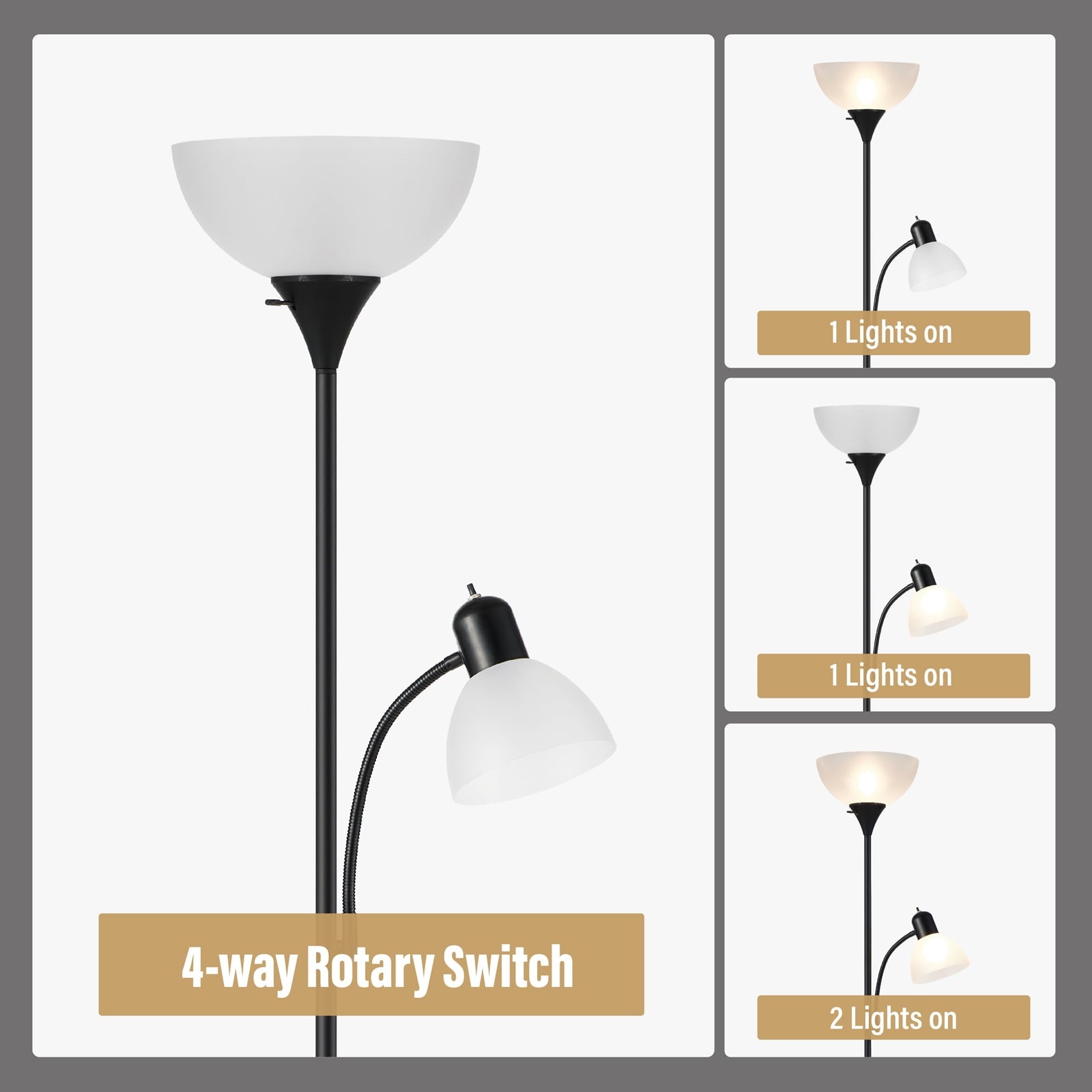 Cozylumi™ HonoDing 72-inch Black Adjustable Dual Floor Lamp with Reading Light for
